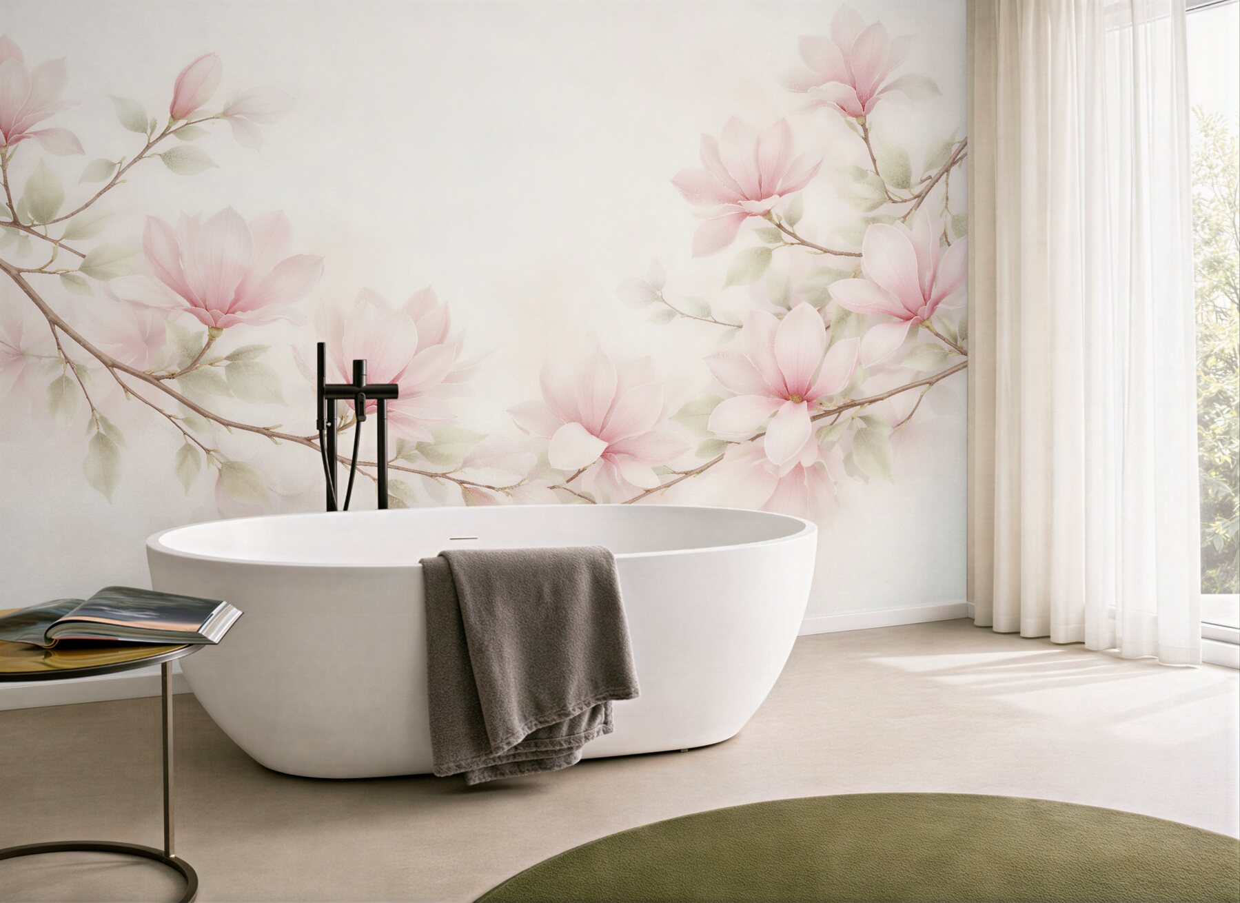 Fototapeten Pastellfarbene Magnolien an subtilen Zweigen