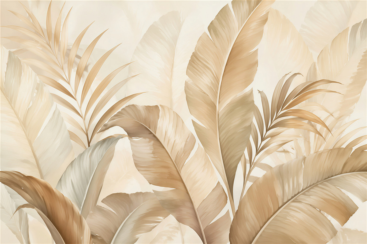 Fototapeten Beige tropische Blätter in Harmonie