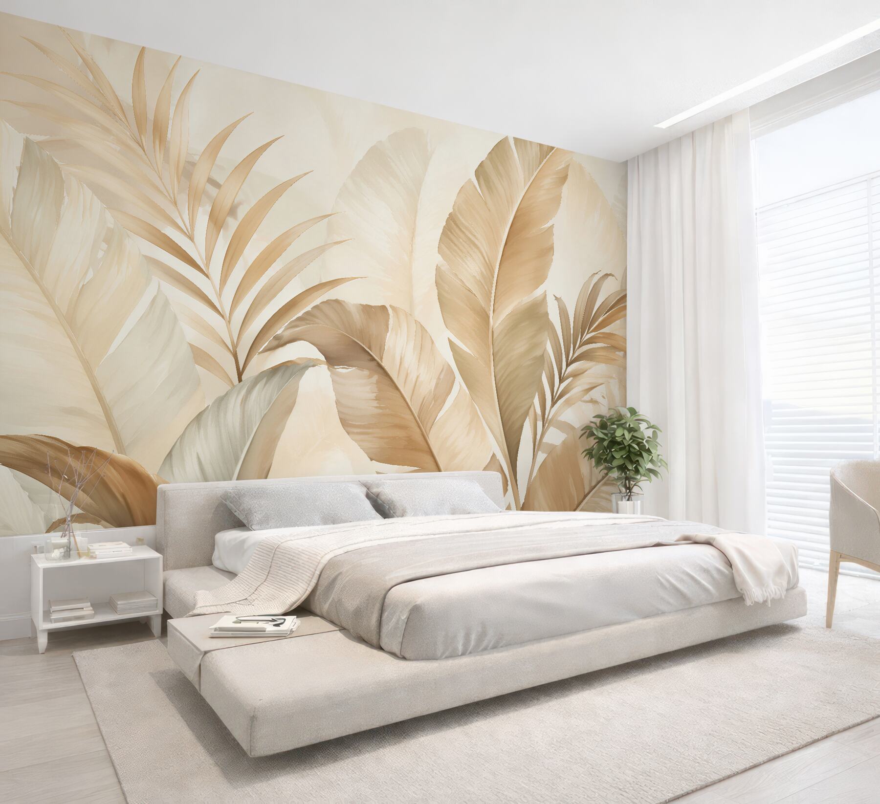 Fototapeten Beige tropische Blätter in Harmonie