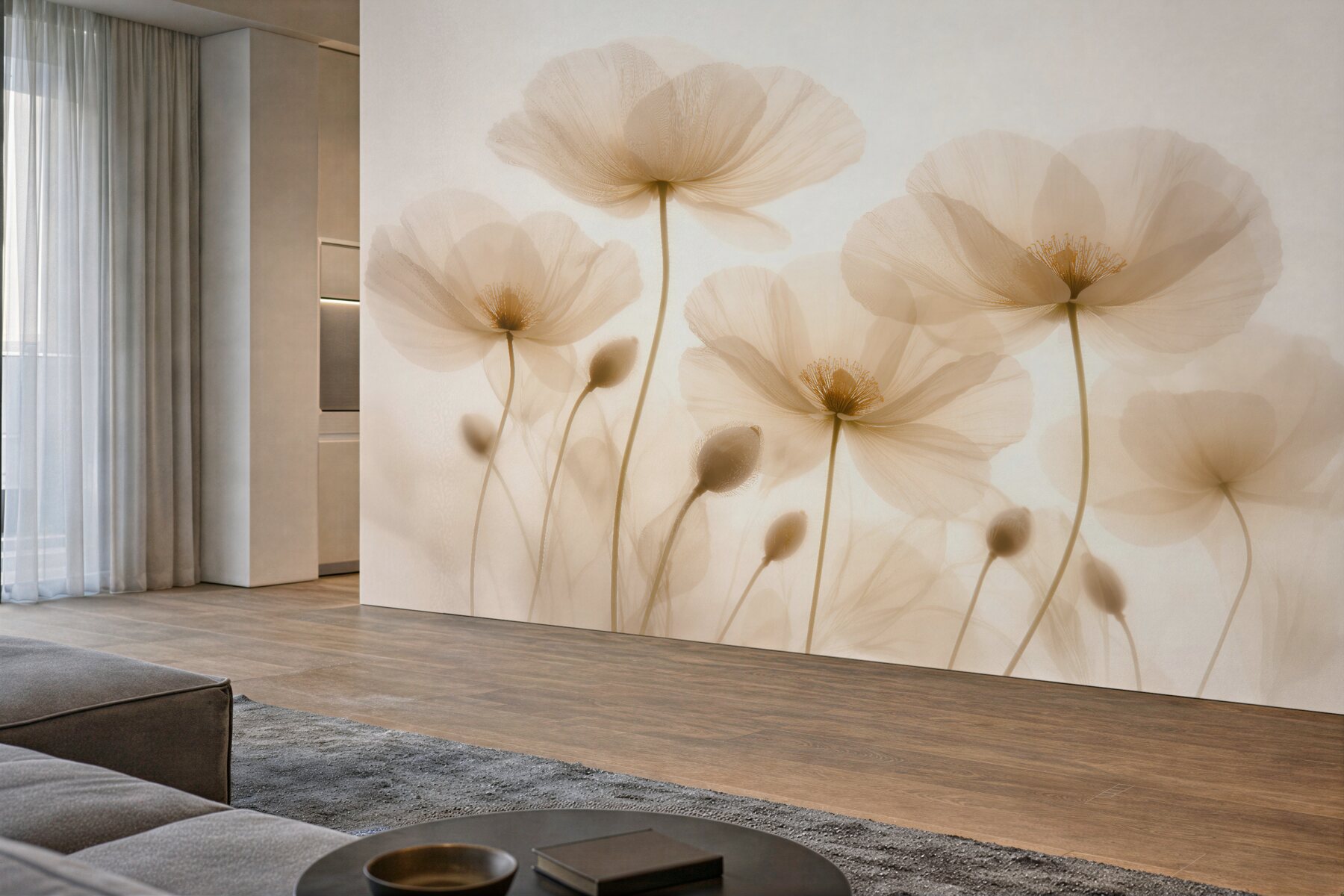 Fototapeten Ätherische Mohnblumen im cremigen Schimmer