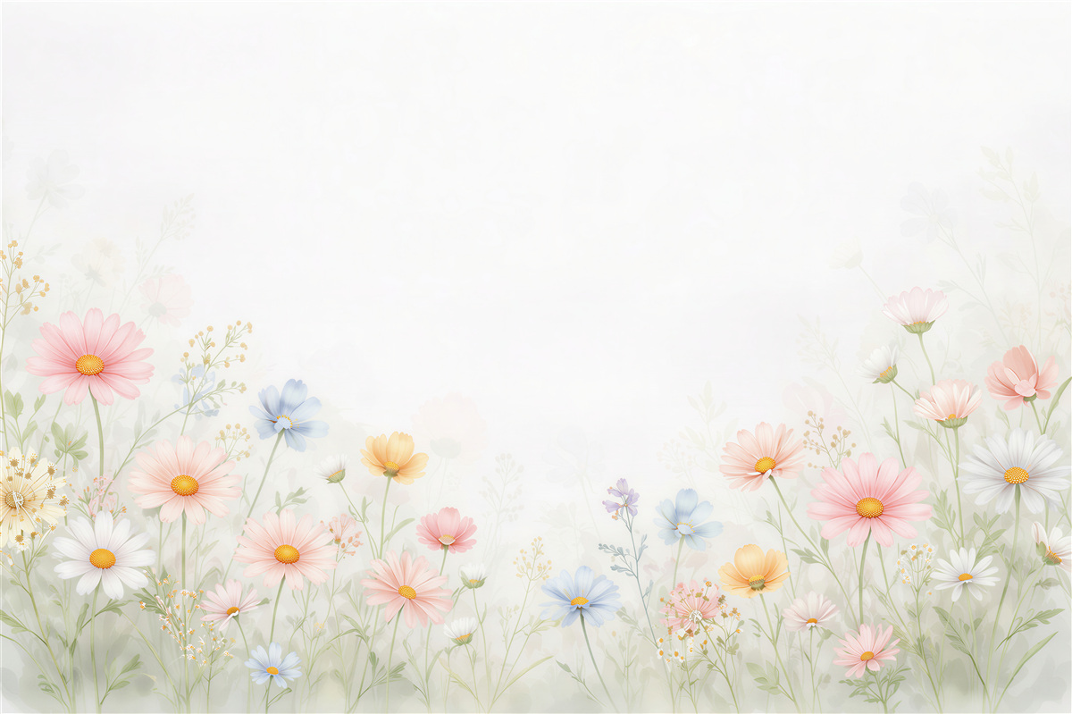 Fototapeten Pastellwiese mit zarten Blumen