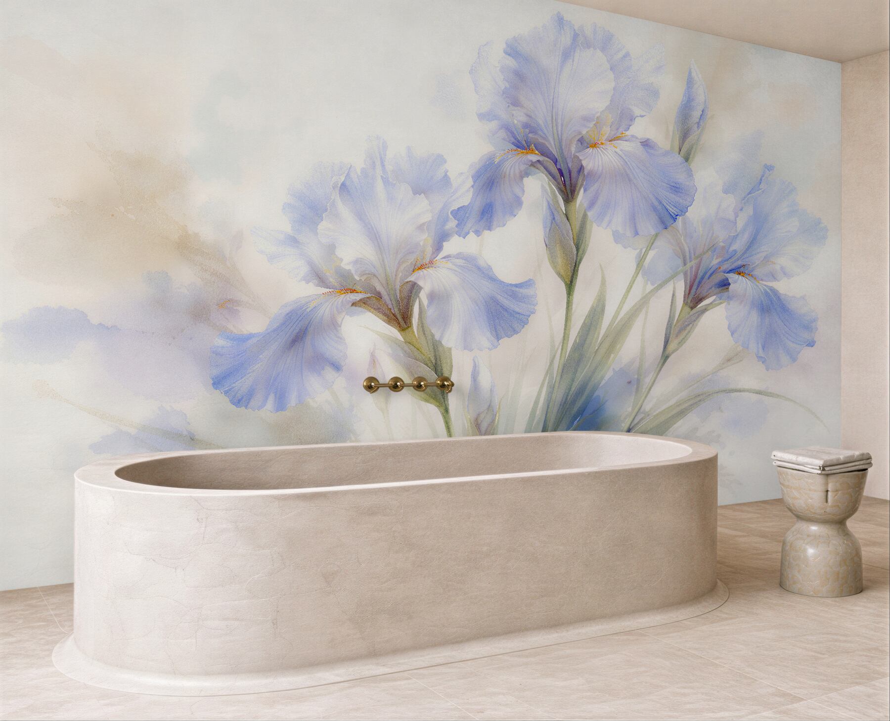 Fototapeten Blaue Irisblüten in Aquarell
