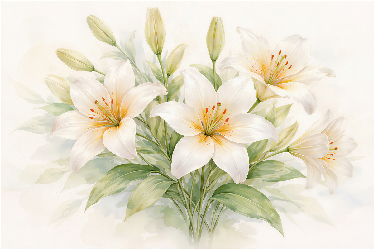 Fototapeten Weiße Lilien in voller Blüte