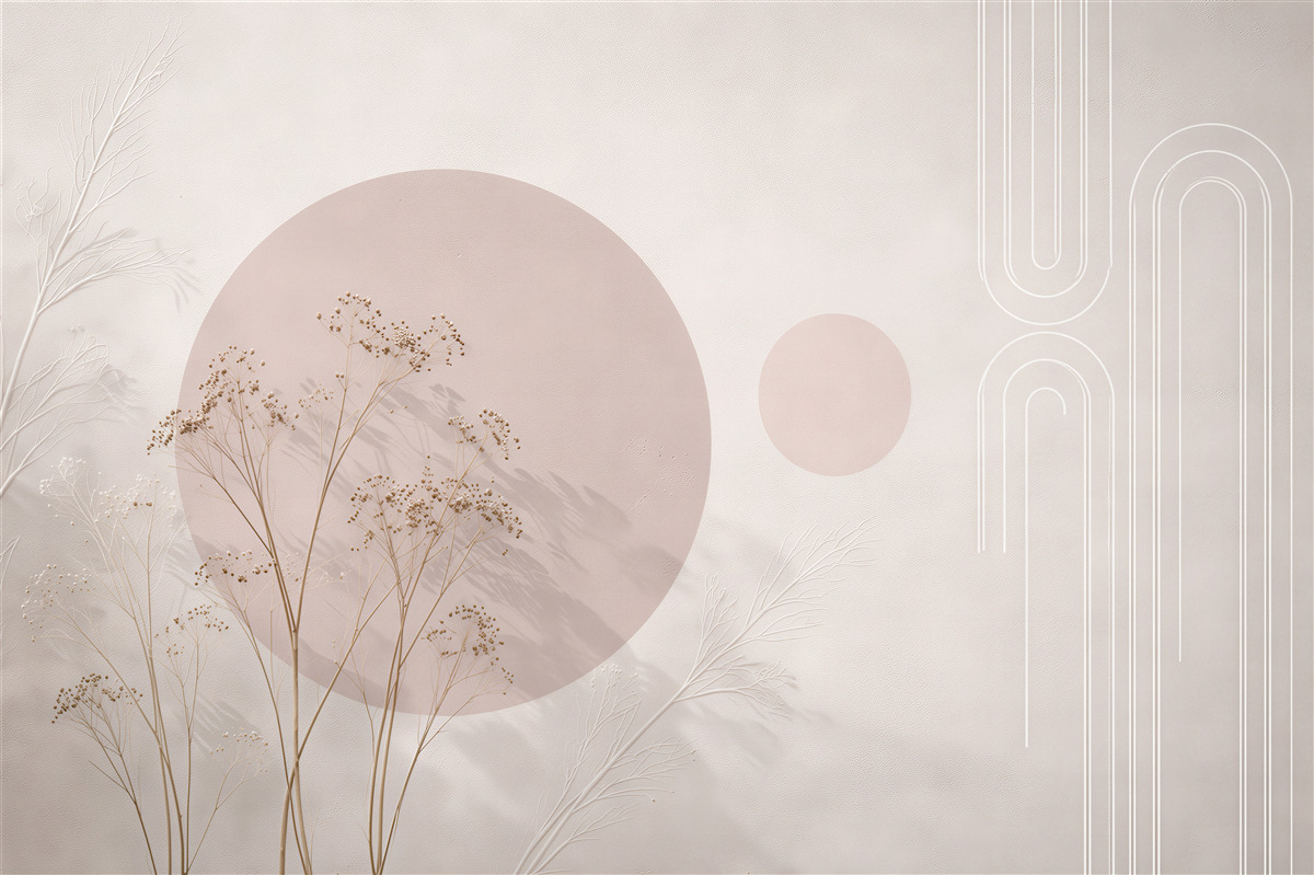 Fototapeten Minimalistische Gräser und puderfarbene Kreise