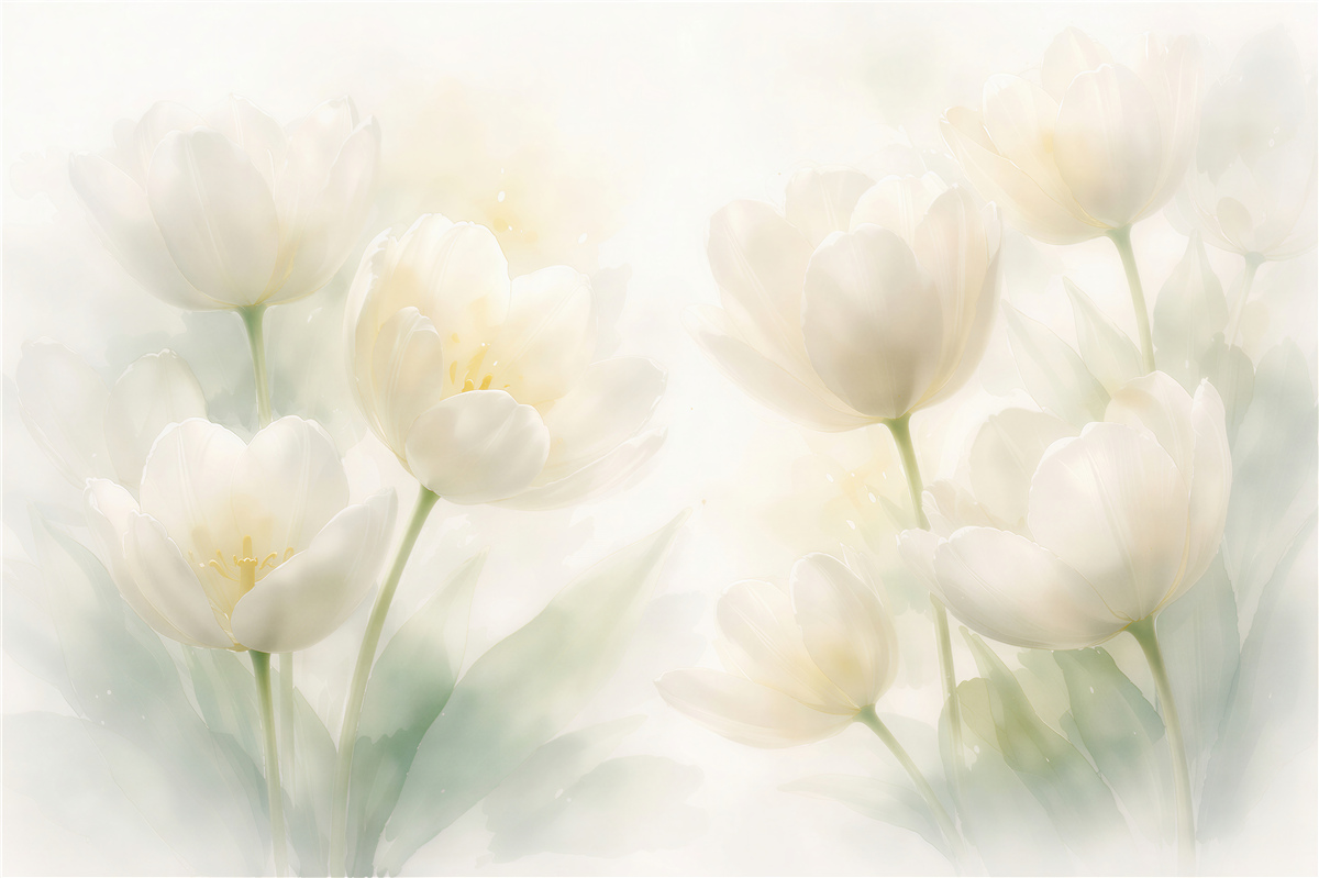 Fototapeten Leuchtende weiße Tulpen