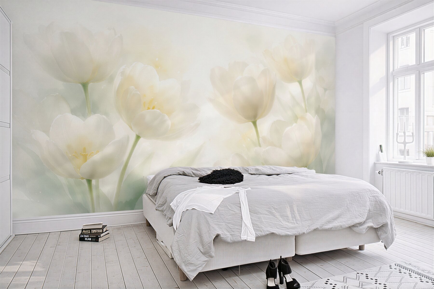 Fototapeten Leuchtende weiße Tulpen