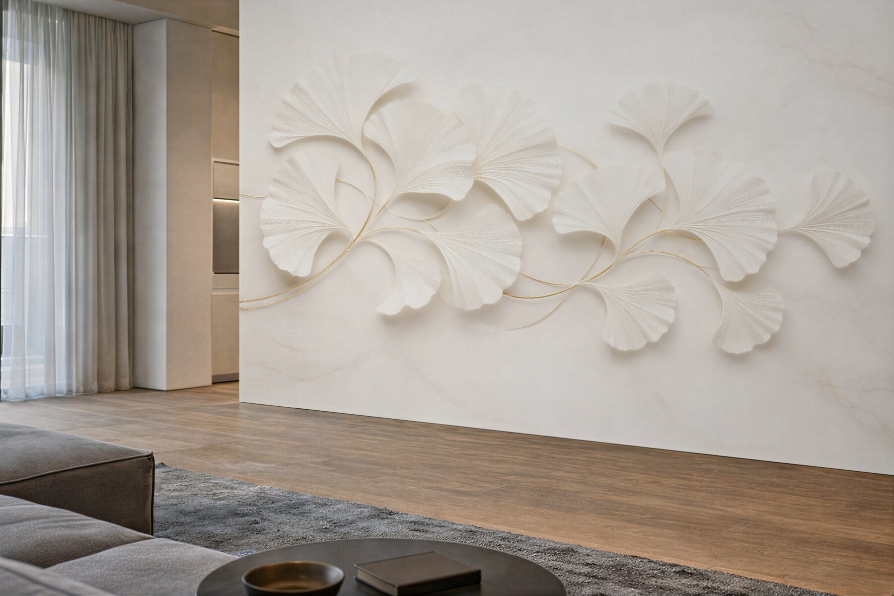 Fototapeten Elegante Ginkgo-Blätter 3D