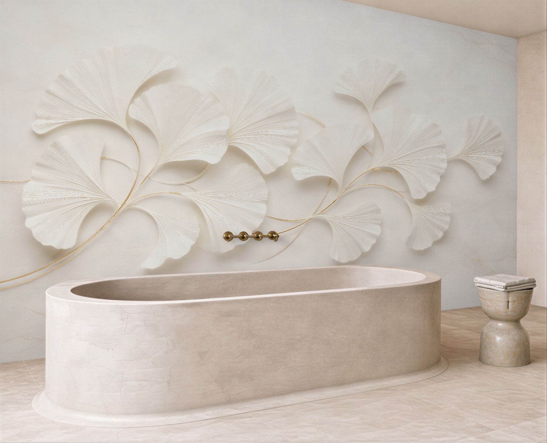 Fototapeten Elegante Ginkgo-Blätter 3D