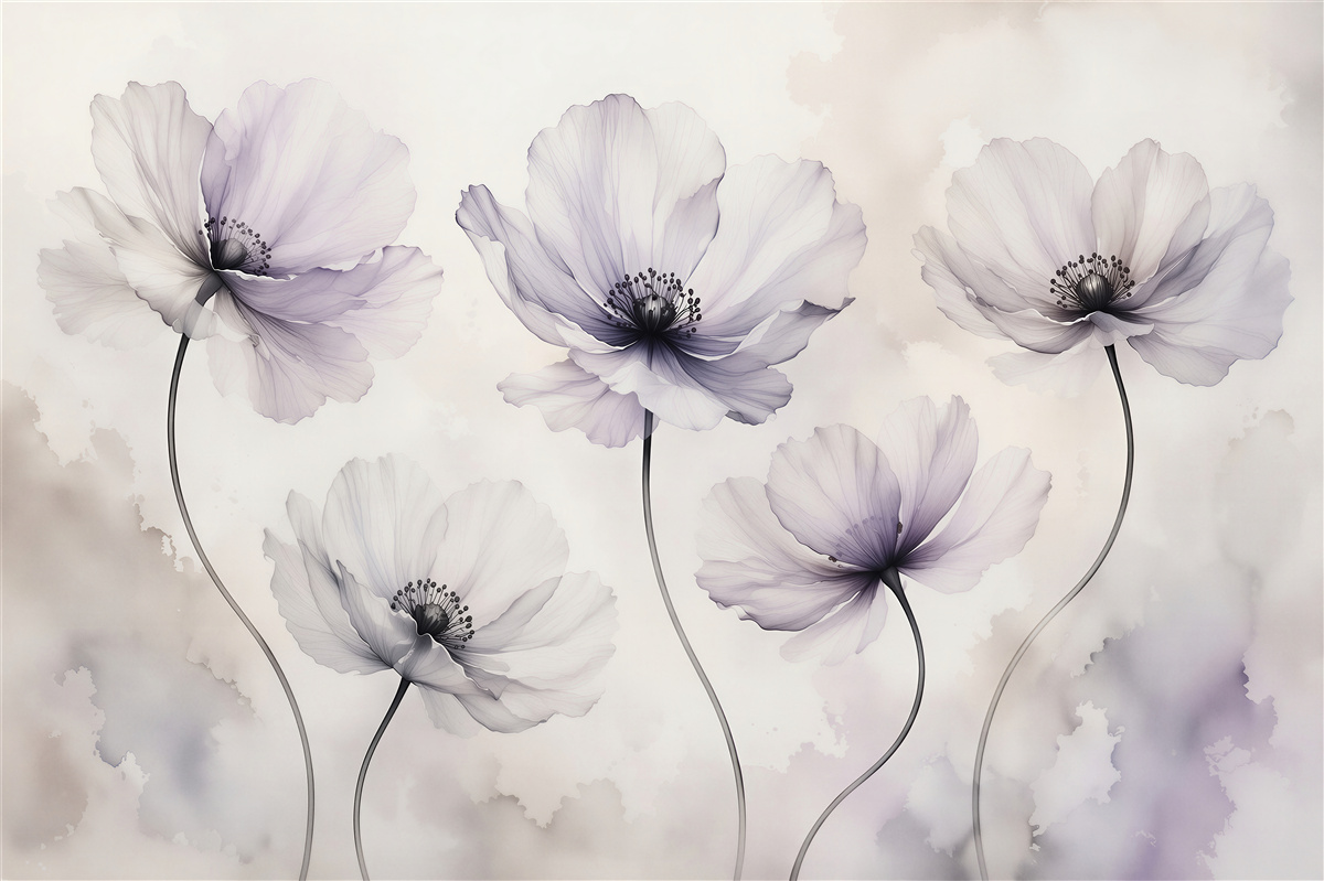Fototapeten Ätherische Mohnblumen in Pastelltönen