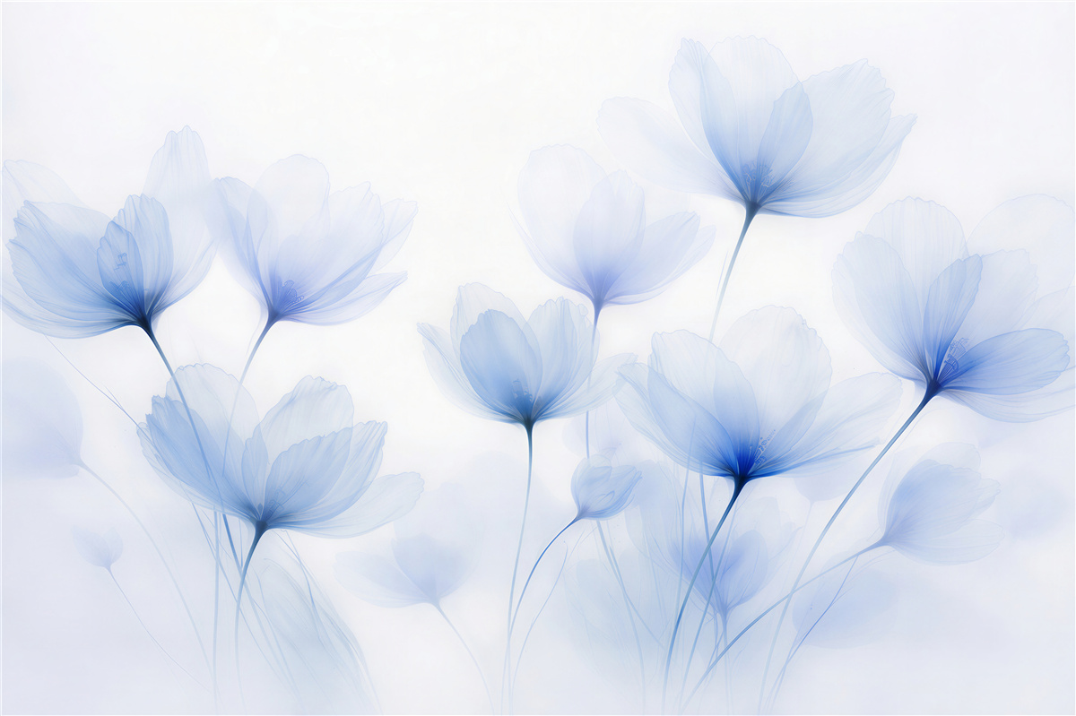 Fototapeten Blaue Blumen im Nebel