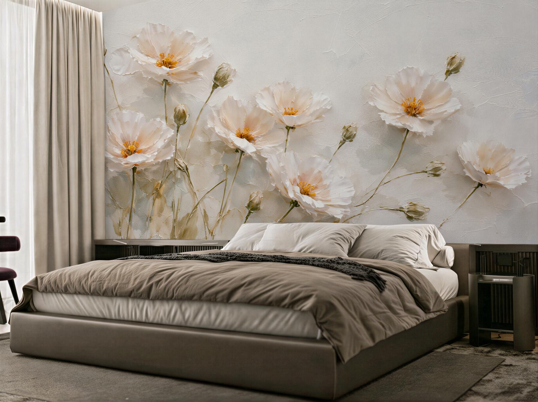 Fototapeten Cremefarbene Blumen in Struktur