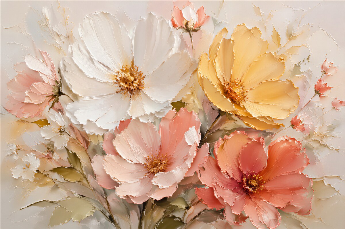 Fototapeten Pastellfarbene Blumen in Gold