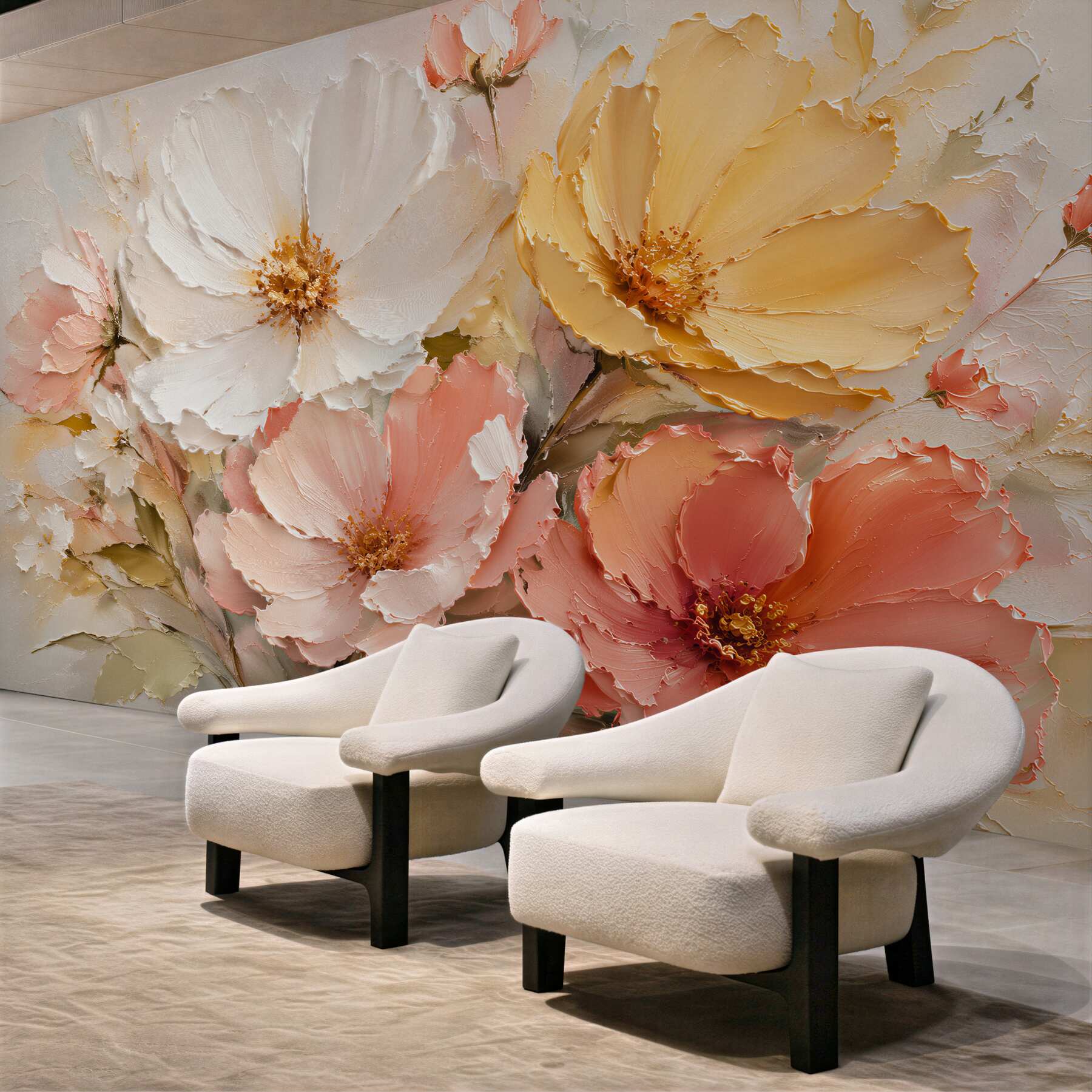 Fototapeten Pastellfarbene Blumen in Gold