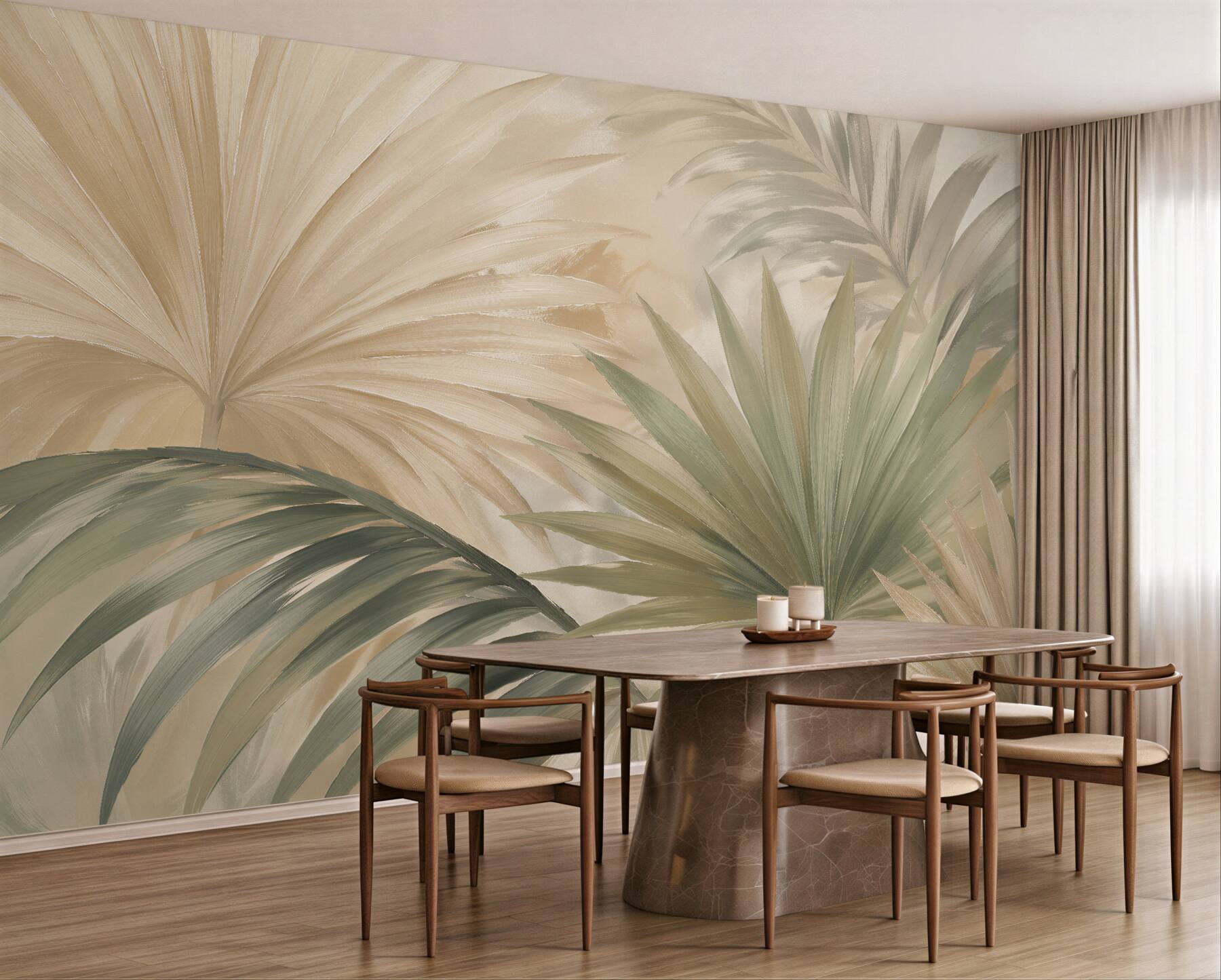 Fototapeten Beige Palmblätter in Harmonie