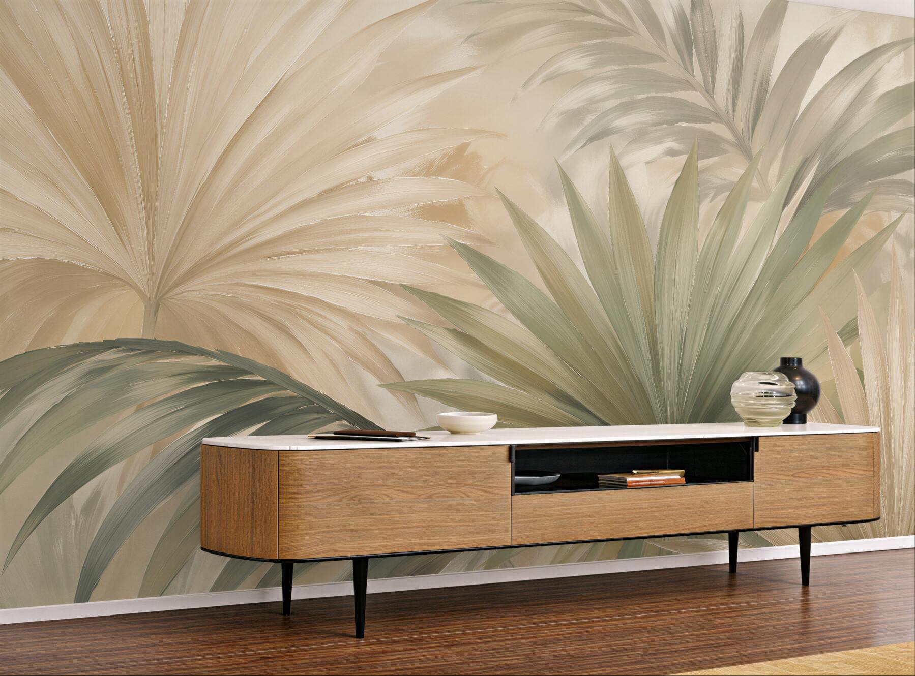 Fototapeten Beige Palmblätter in Harmonie