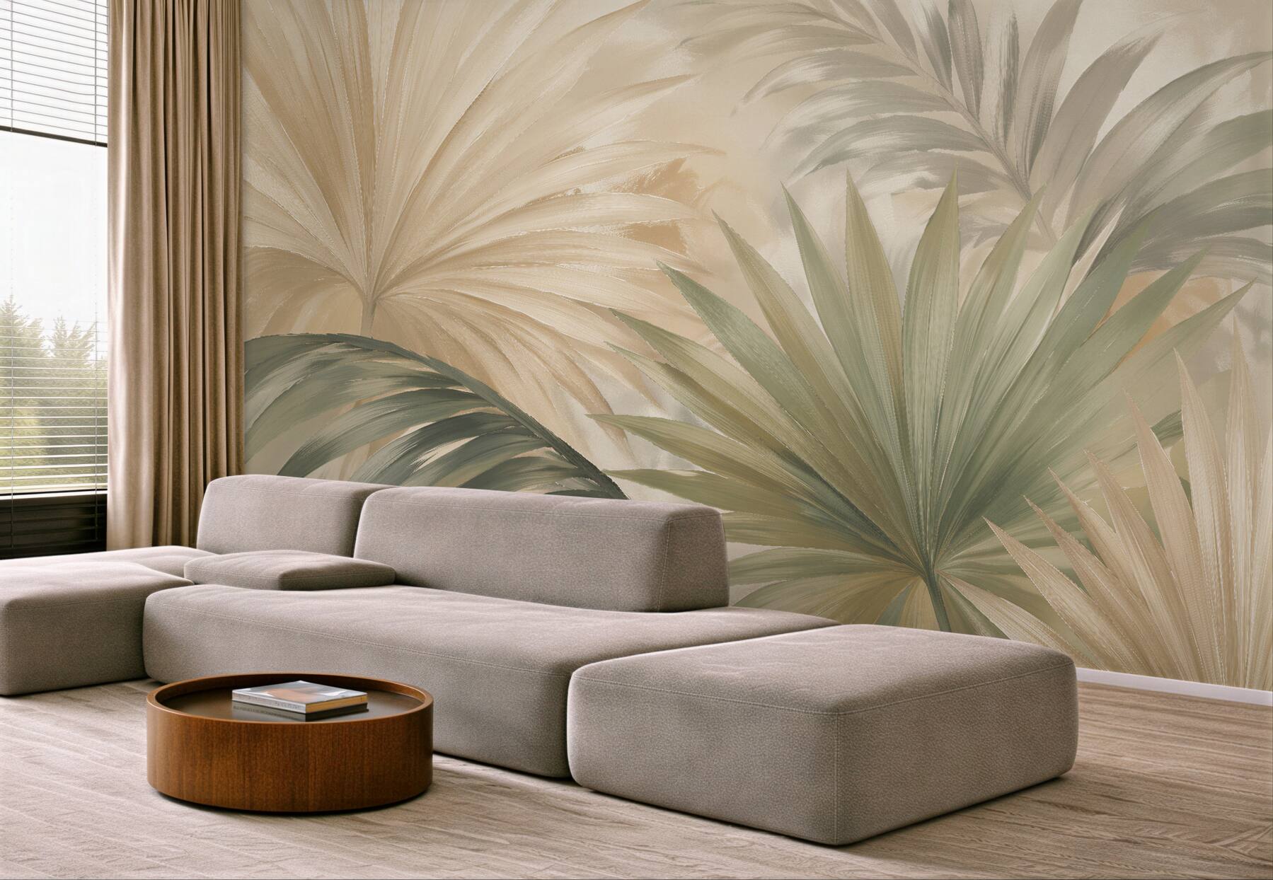 Fototapeten Beige Palmblätter in Harmonie