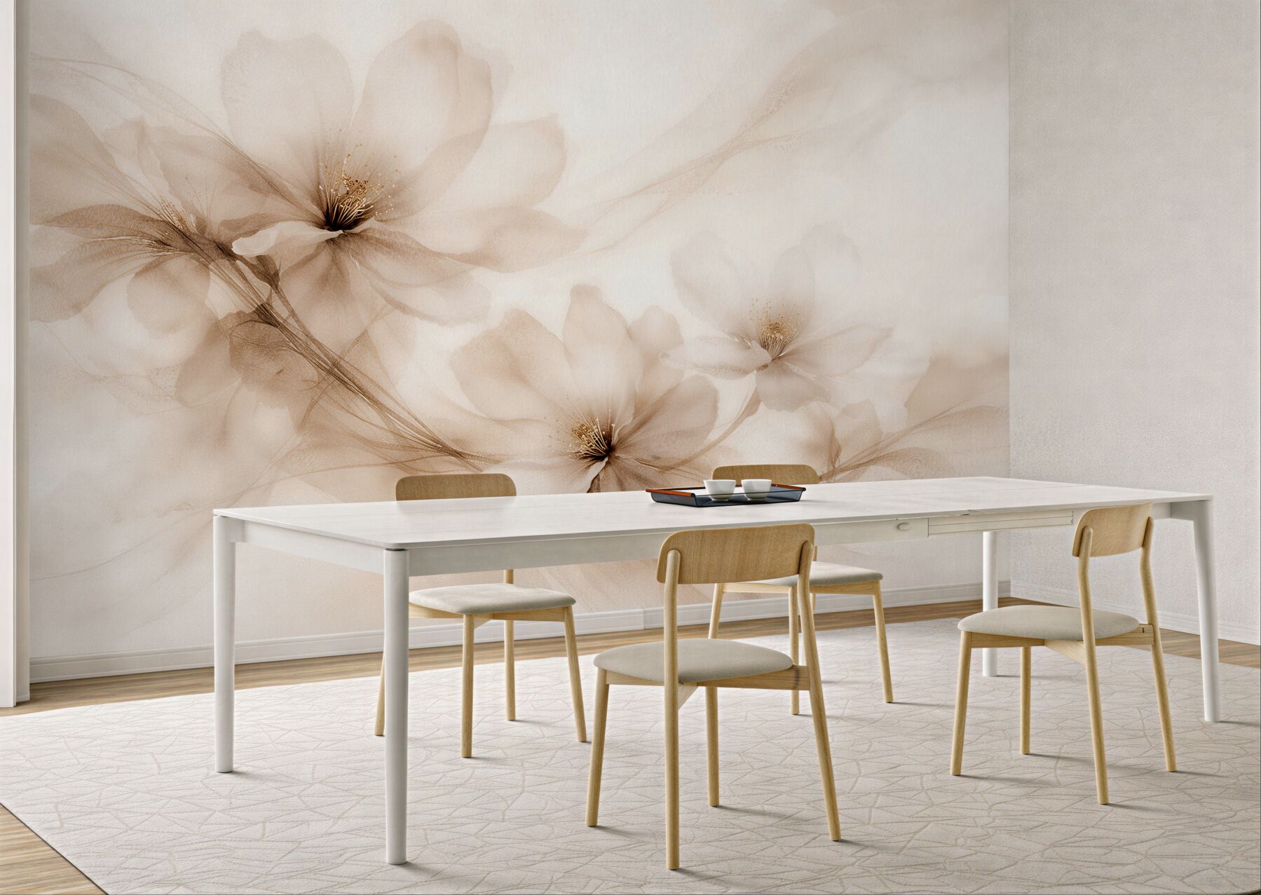 Fototapeten Beige Blumen in nebligem Schimmer