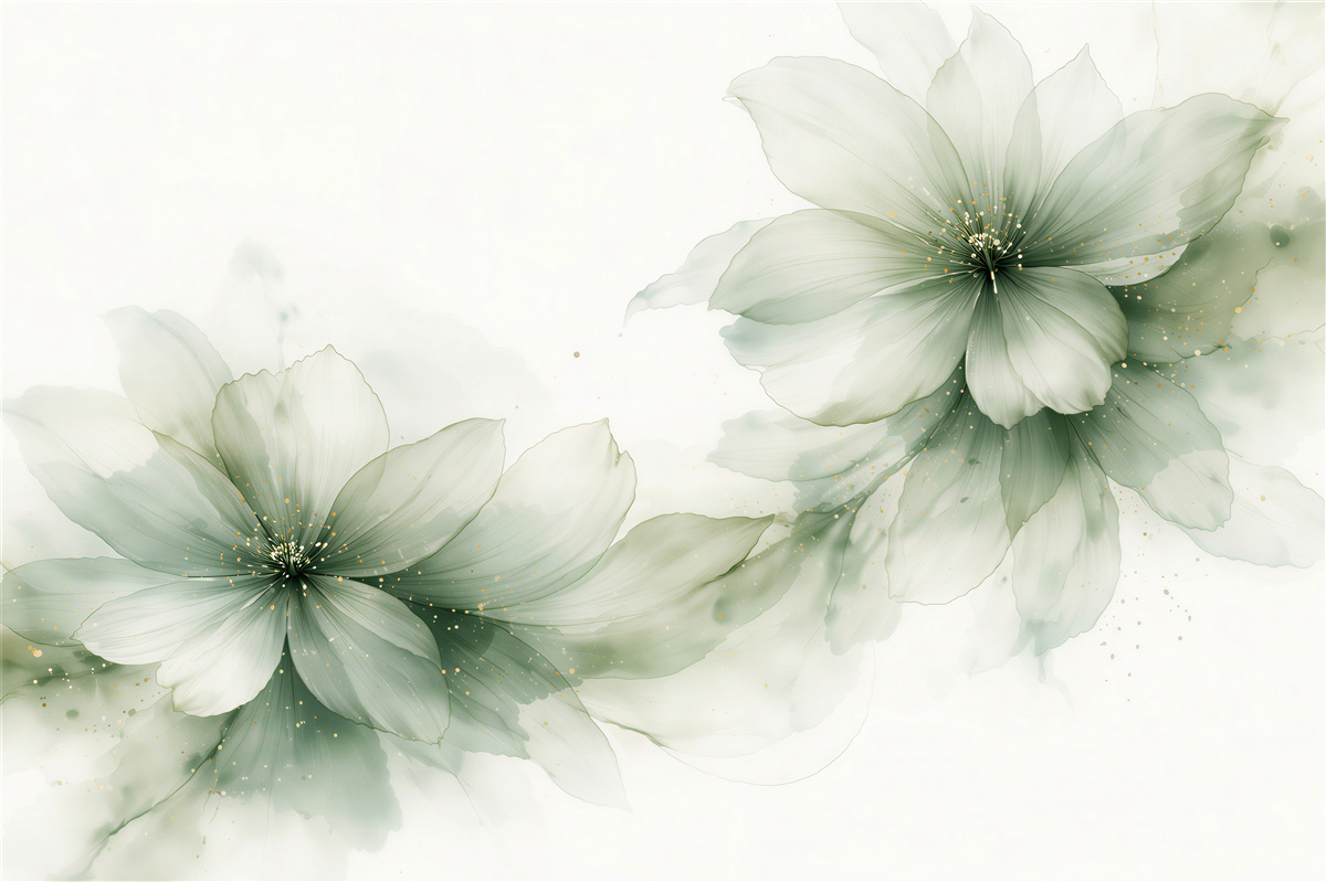 Fototapeten Mintfarbene Blumen mit goldenem Staub