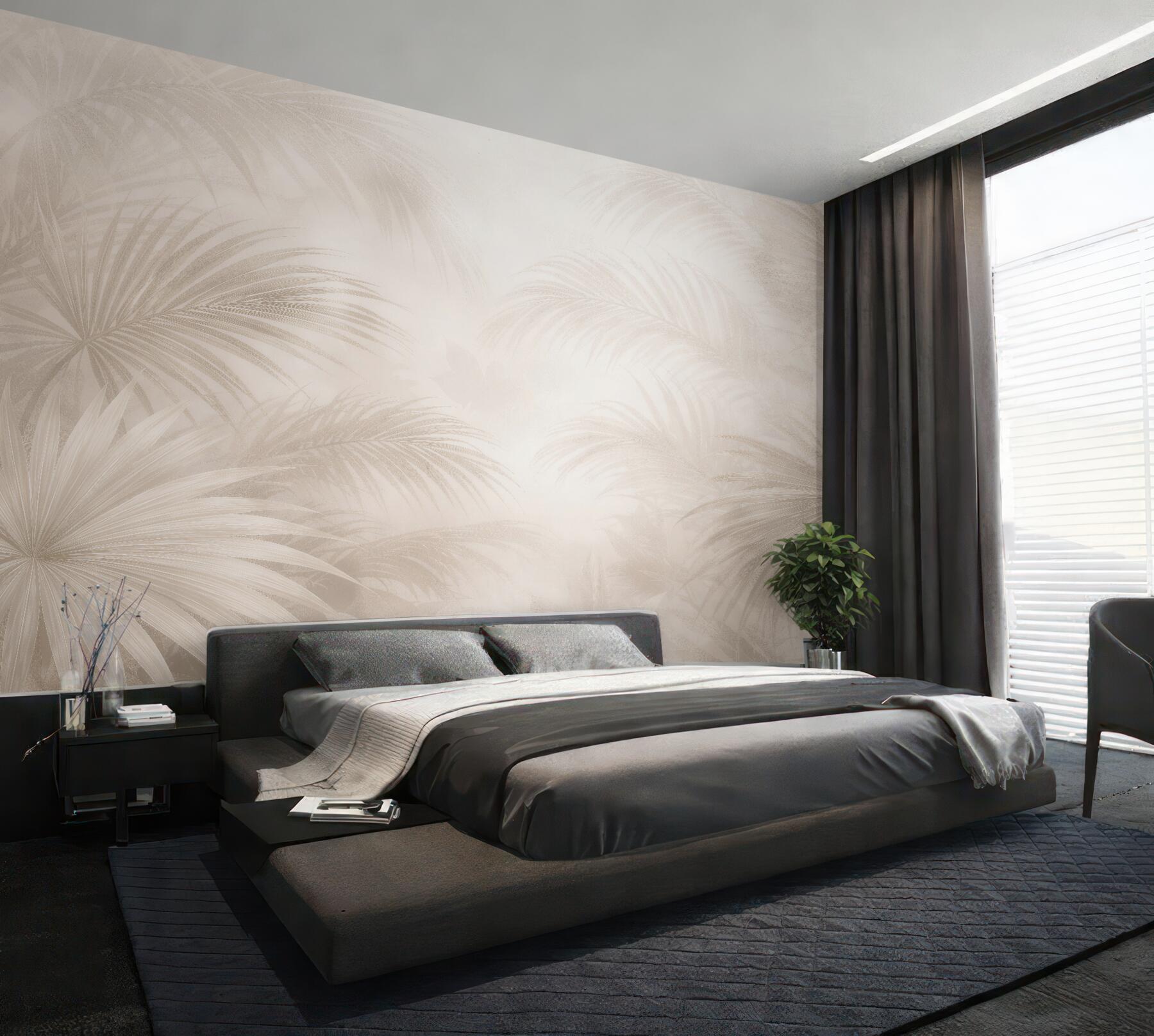 Fototapeten Zarte Palmblätter in Beige