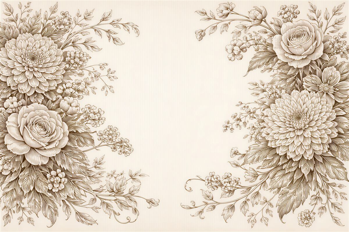 Fototapeten Cremefarbene Blumen in eleganter Skizze