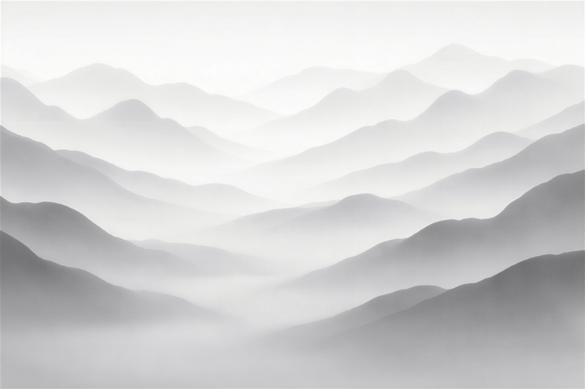 Fototapeten Neblige Schichten einer Berglandschaft