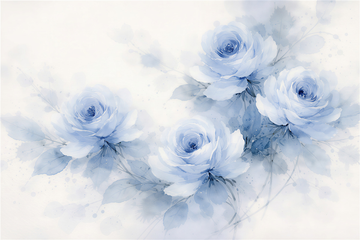 Fototapeten Blaue Rosen in Aquarell