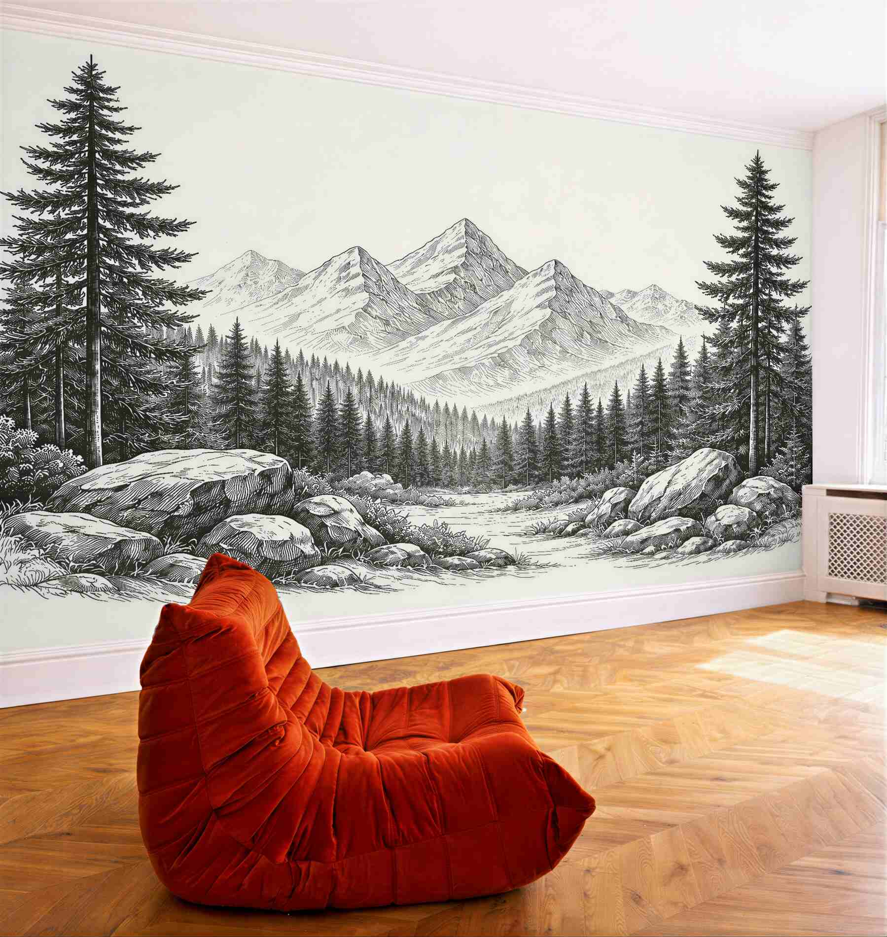 Fototapeten Berglandschaft in stiller Waldruhe