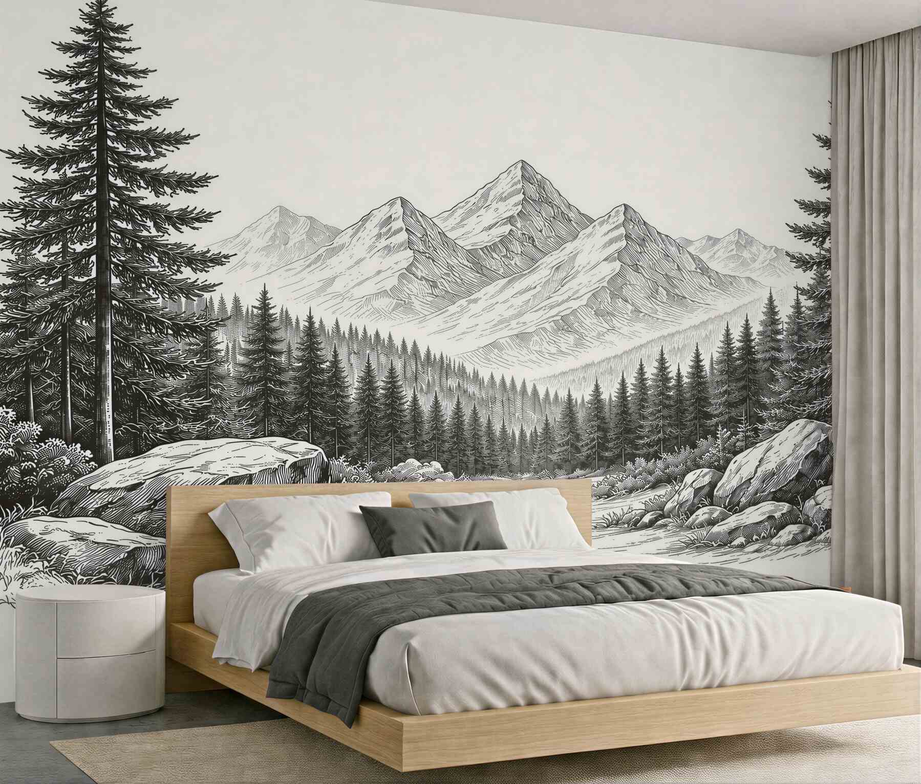 Fototapeten Berglandschaft in stiller Waldruhe