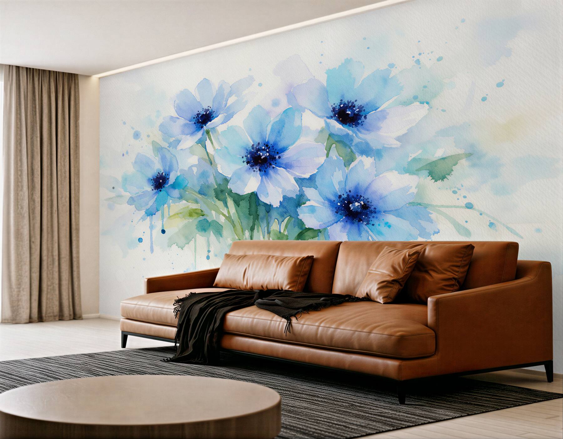 Fototapeten Blaue Blumen in Aquarell