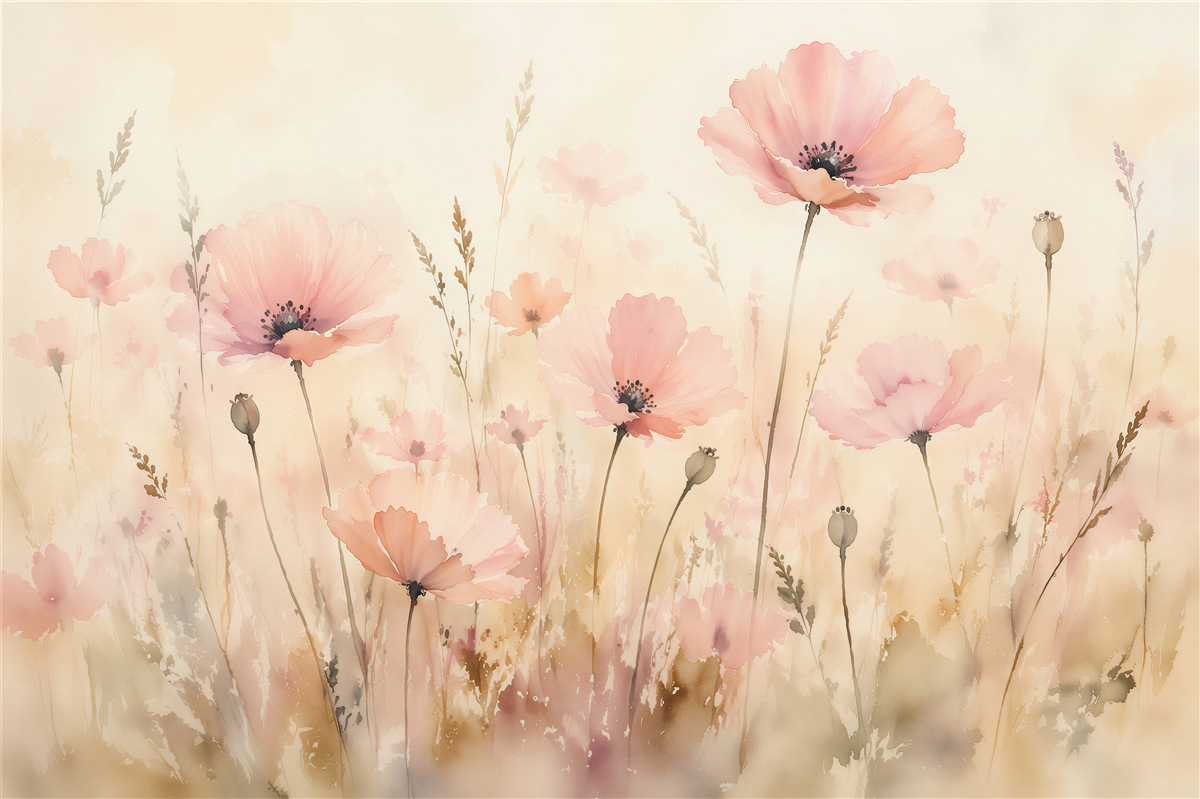 Fototapeten Pudrige Mohnblumen im Morgengrauen