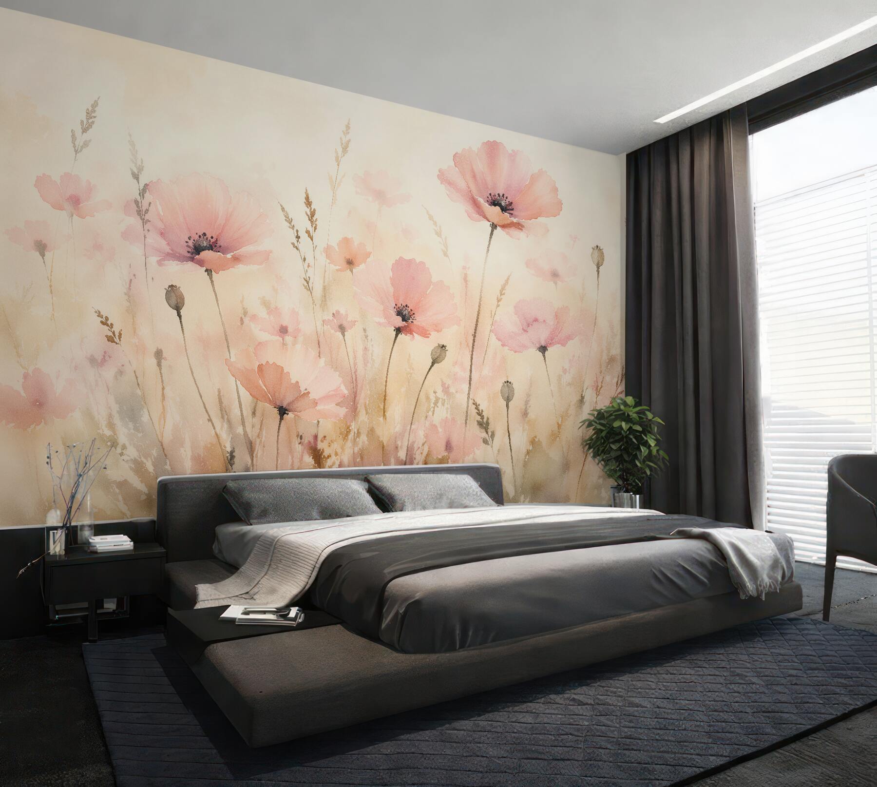Fototapeten Pudrige Mohnblumen im Morgengrauen