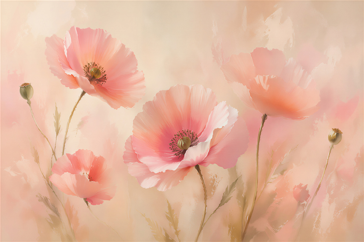 Fototapeten Pastellmohnblumen im Glanz
