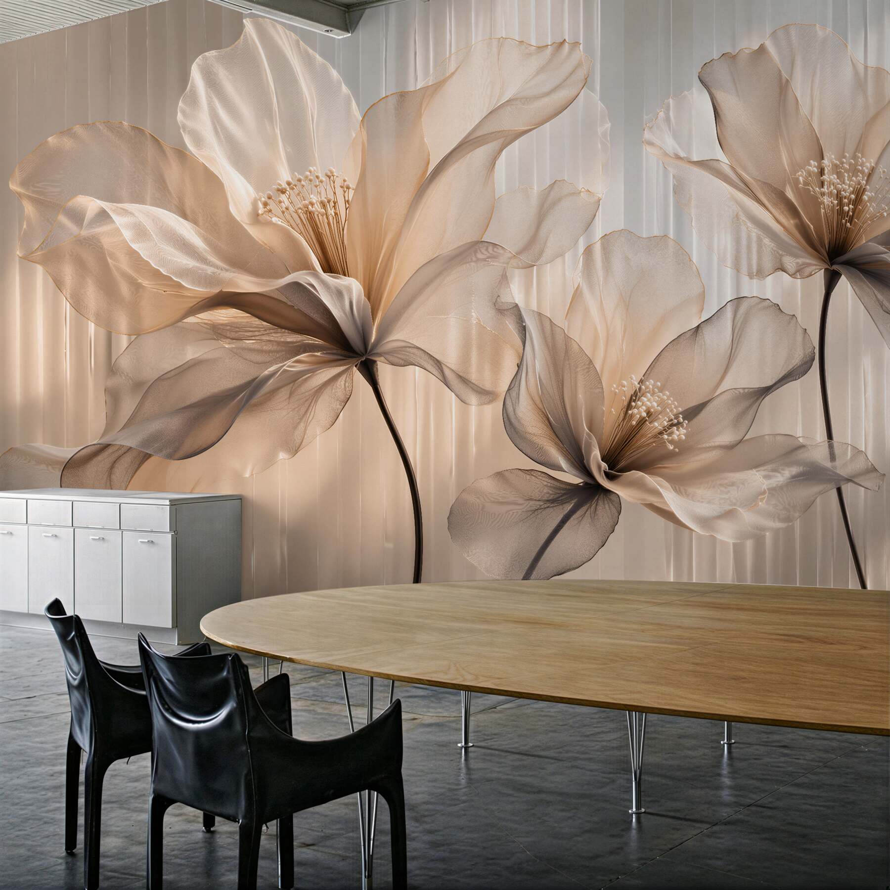 Fototapeten Goldene Blumen eleganter Schleier