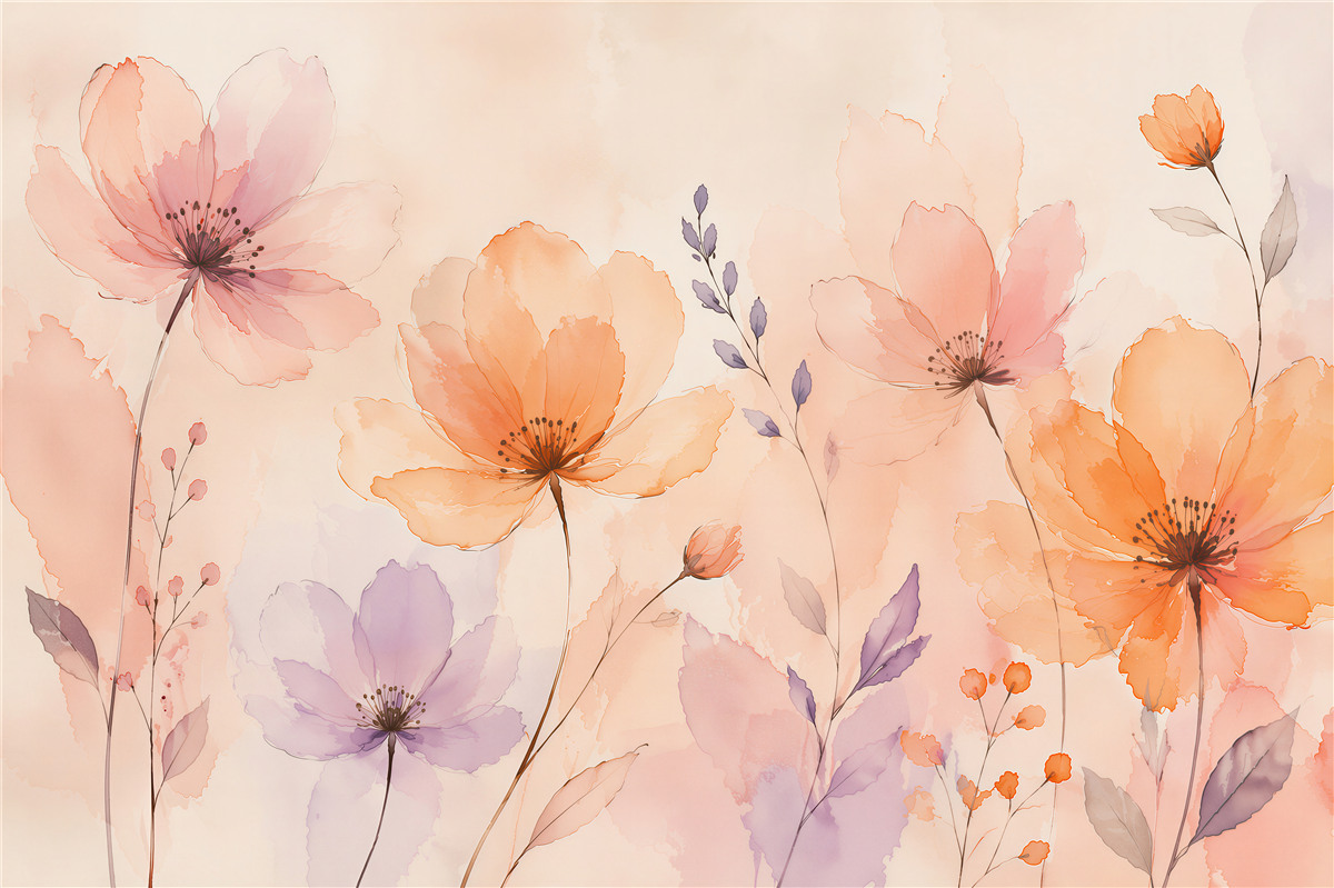Fototapeten Pastellblumen in Aquarell