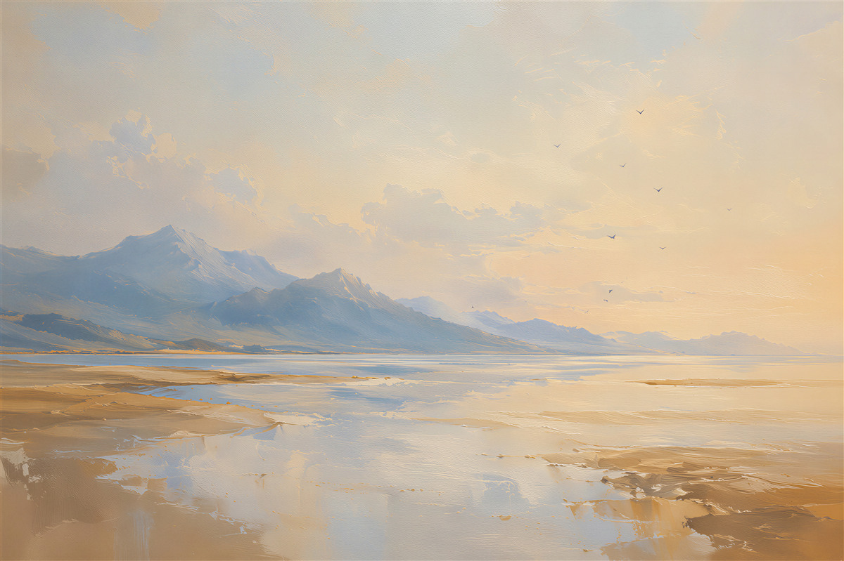 Fototapeten Helle Berglandschaft mit Wasser