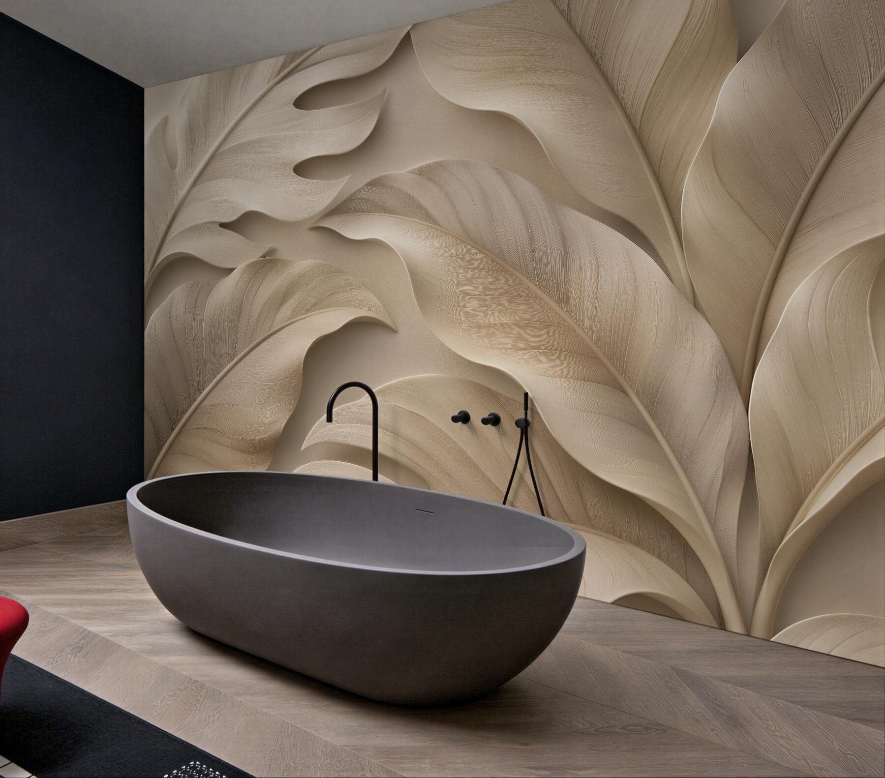 Fototapeten Beige Blätter in elegantem Relief
