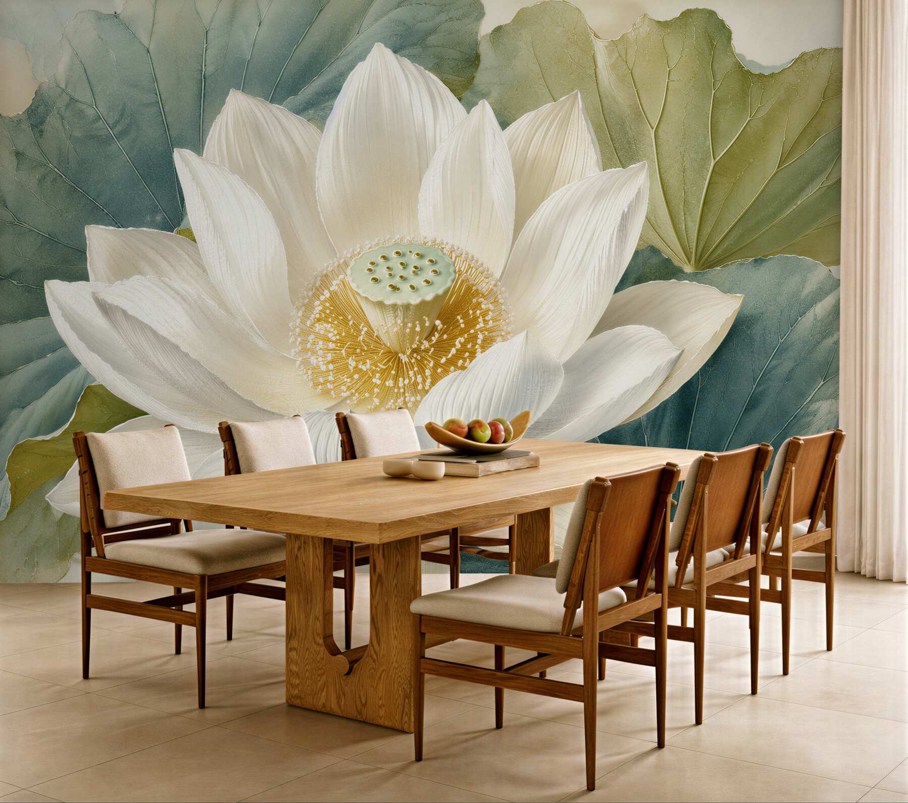 Fototapeten Weißer Lotus in subtilen Blättern