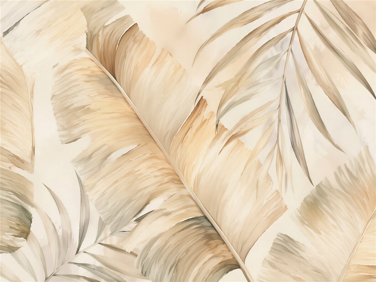 Fototapeten Beige Blätter im Aquarellstil