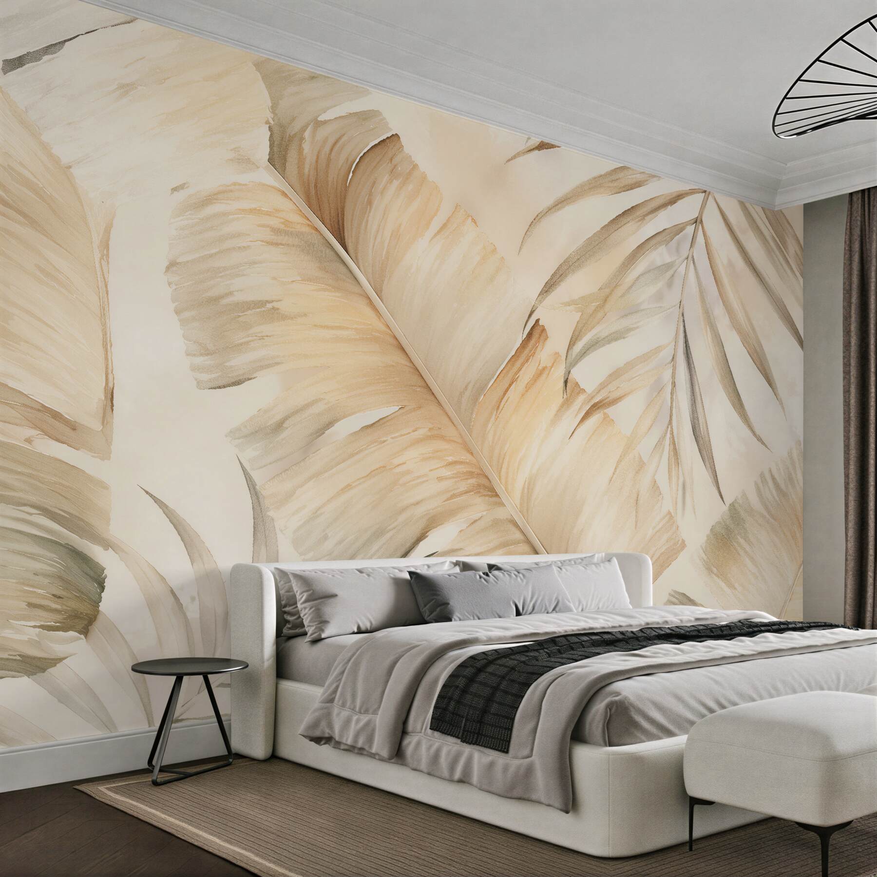 Fototapeten Beige Blätter im Aquarellstil