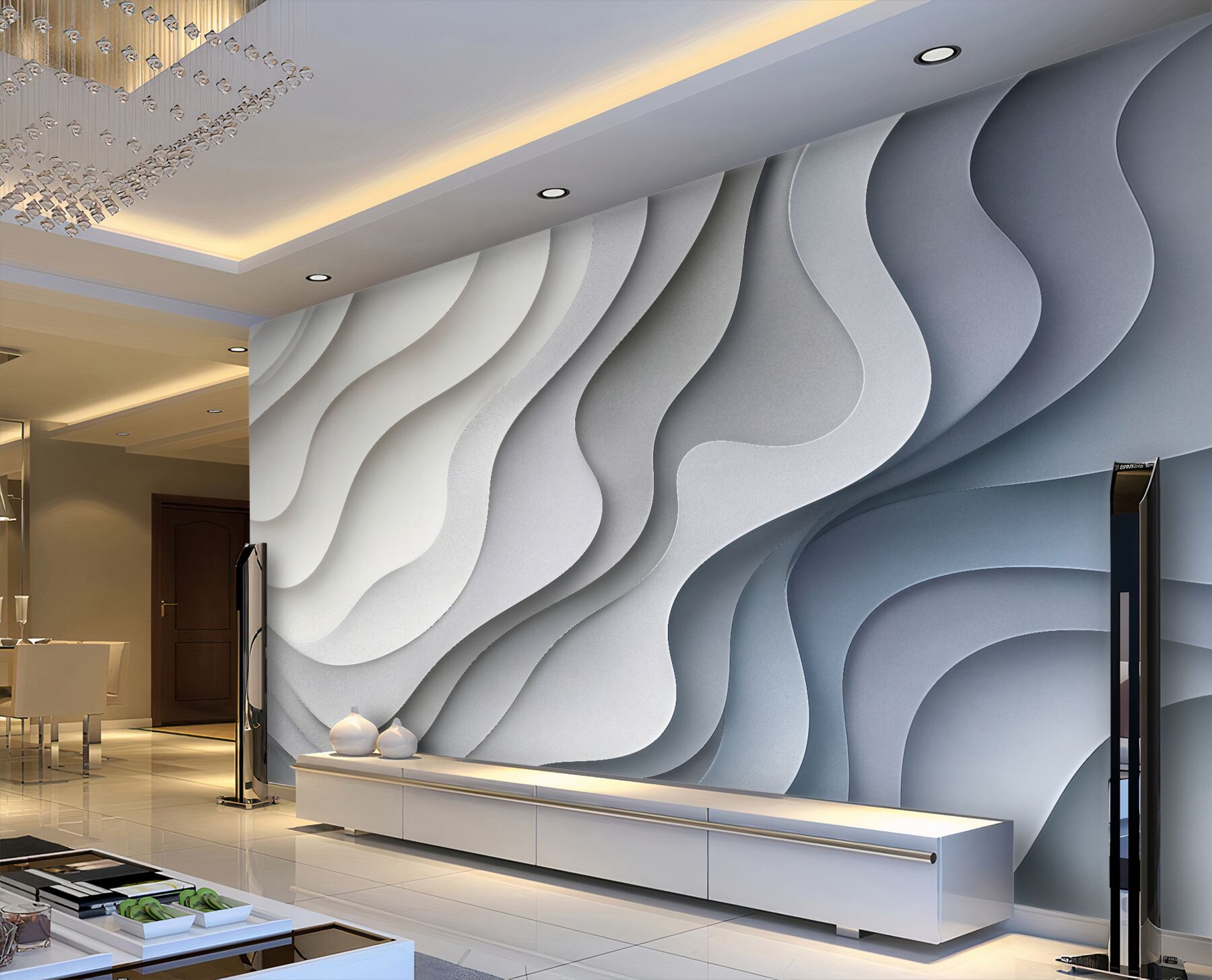 Fototapeten Geschichtete abstrakte 3D-Wellen