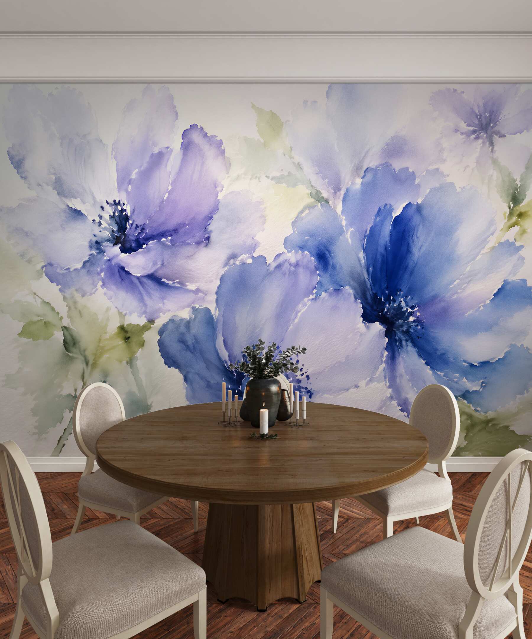 Fototapeten Blaue Aquarellblumen