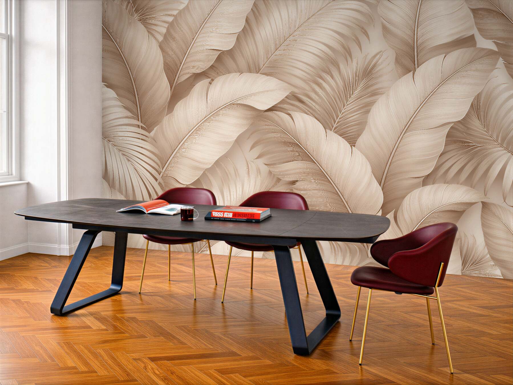 Fototapeten Beige Blätter tropischer Eleganz