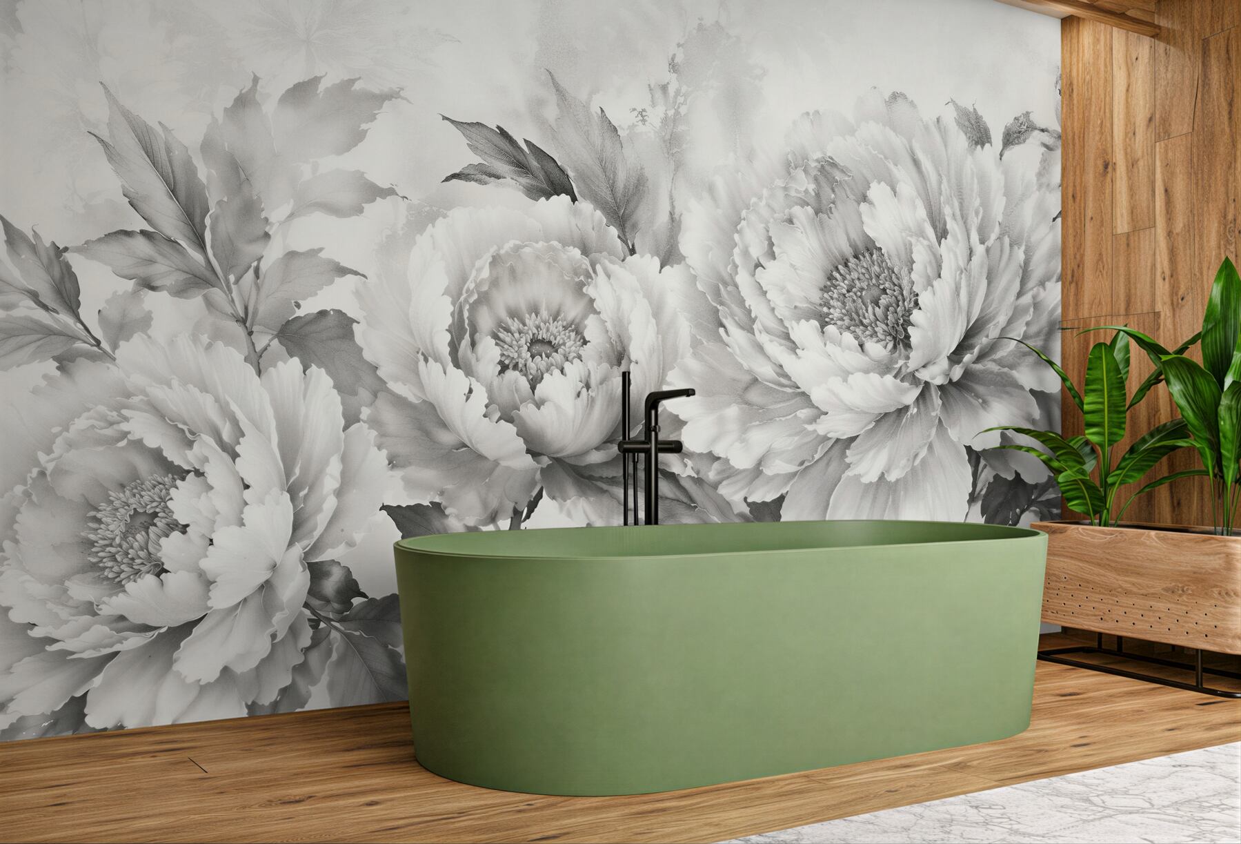 Fototapeten Graue Pfingstrosen im eleganten Stil