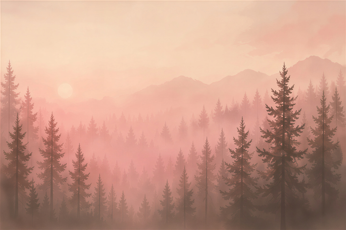 Fototapeten Rosa Wald im Nebel