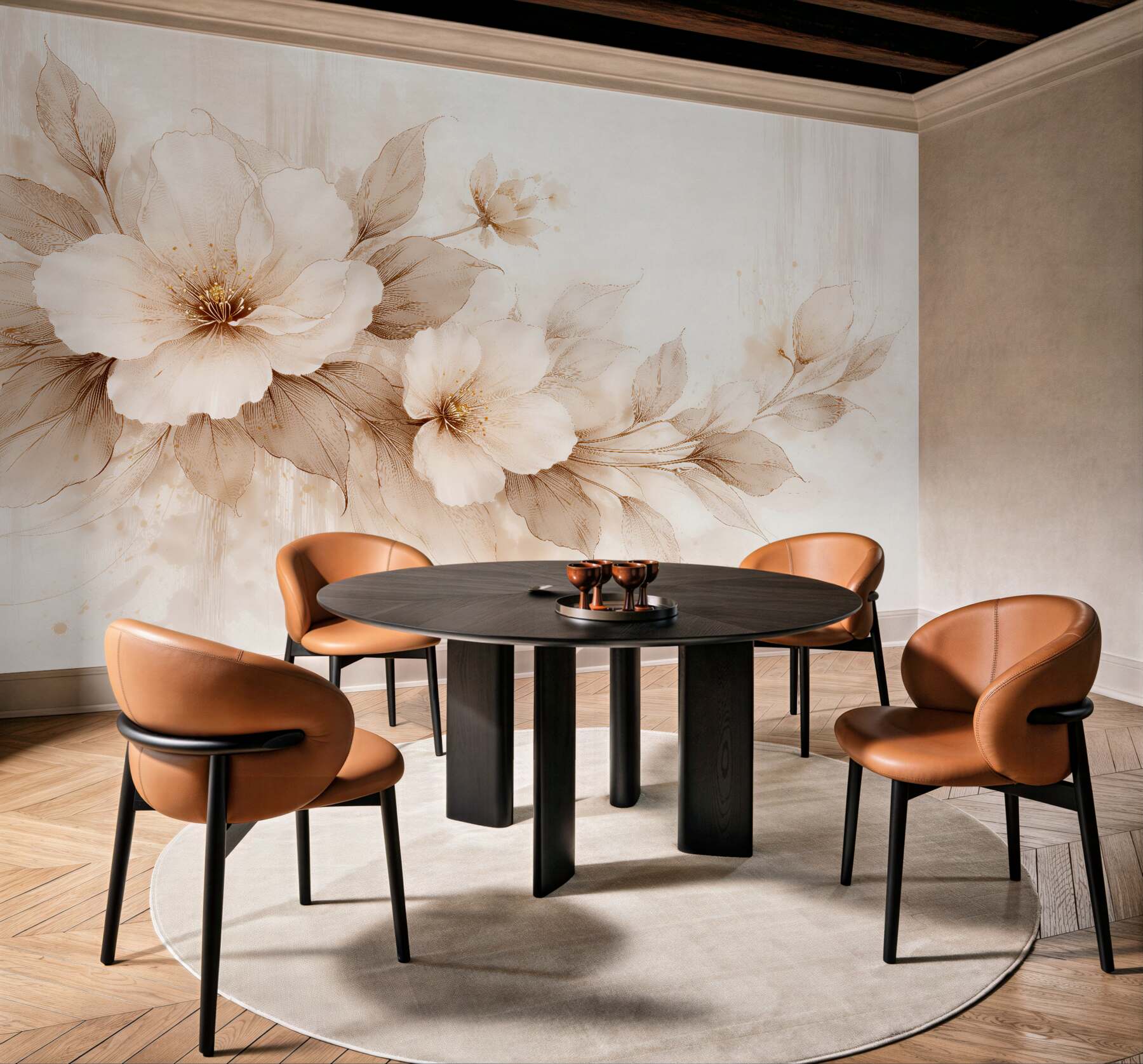 Fototapeten Zarte Blumen in beiger Eleganz
