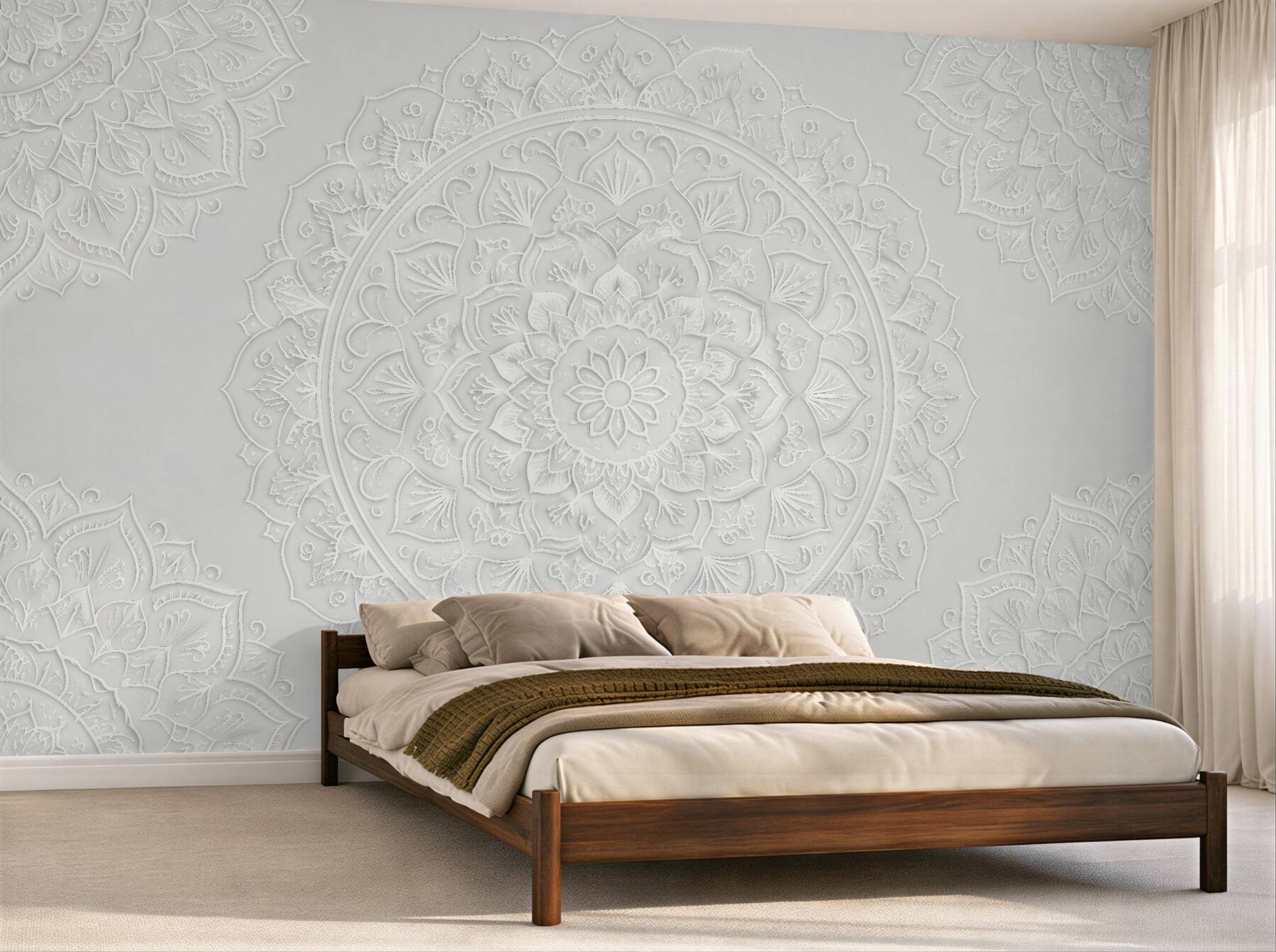Fototapeten Weiße Mandala mit subtilem Relief