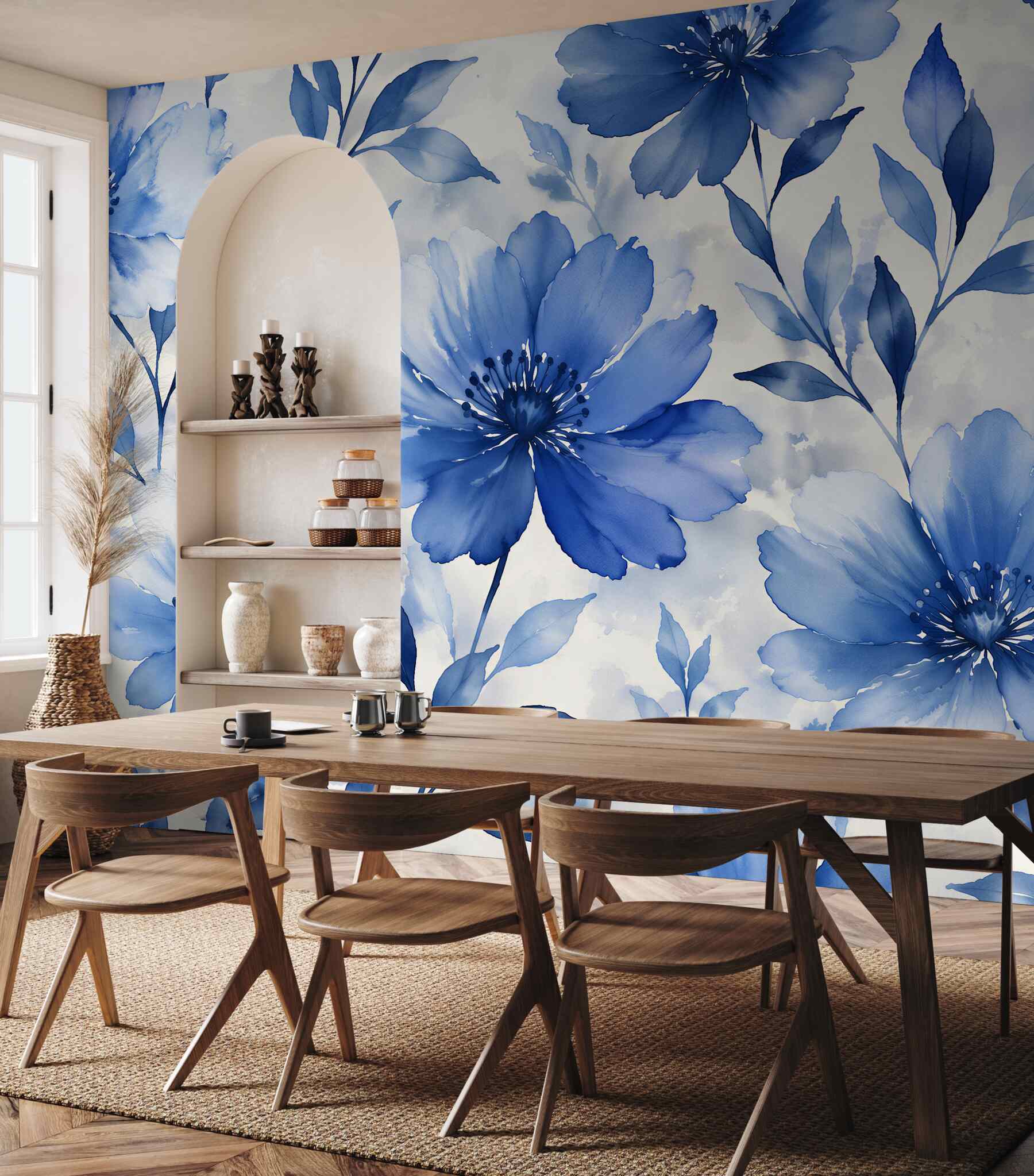 Fototapeten Blaue Blumen im Aquarellrhythmus