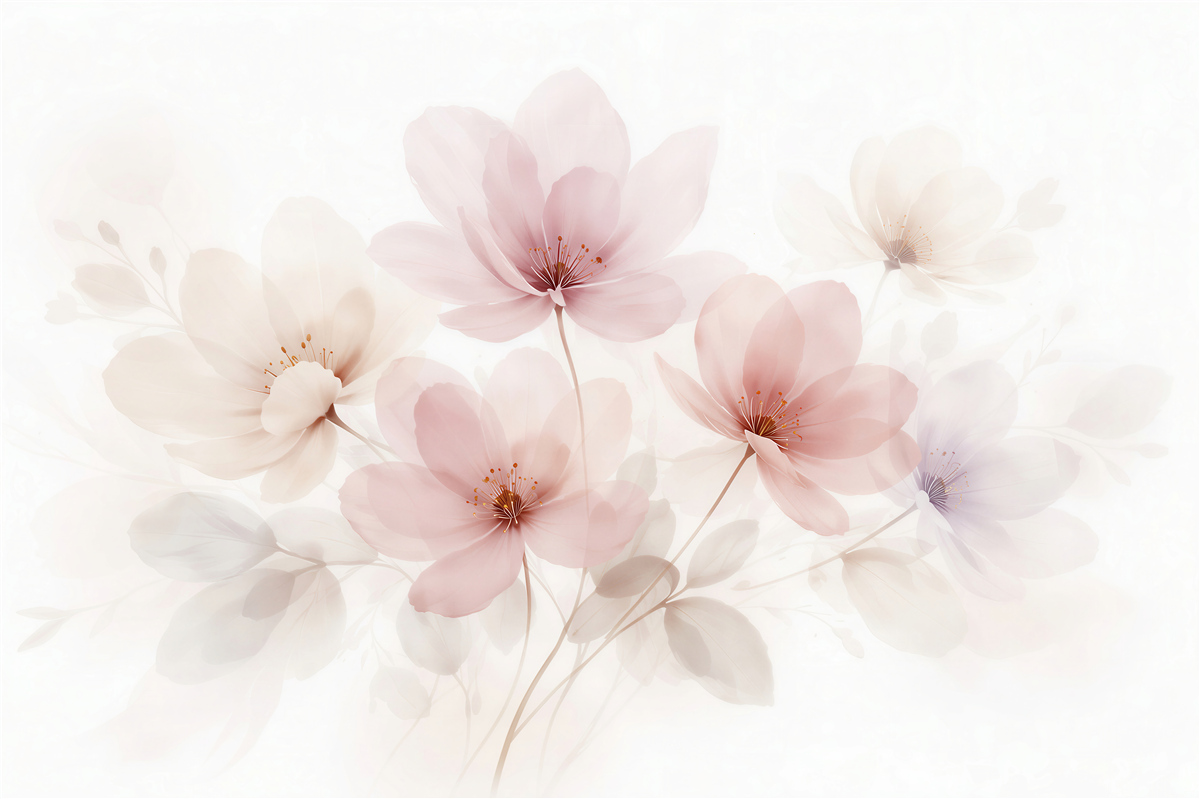 Fototapeten Zarte Pastellblumen nebliger Glanz