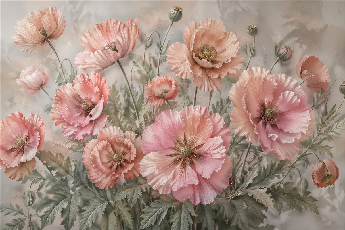 Fototapeten Pudrige Mohnblumen in künstlerischer Blüte