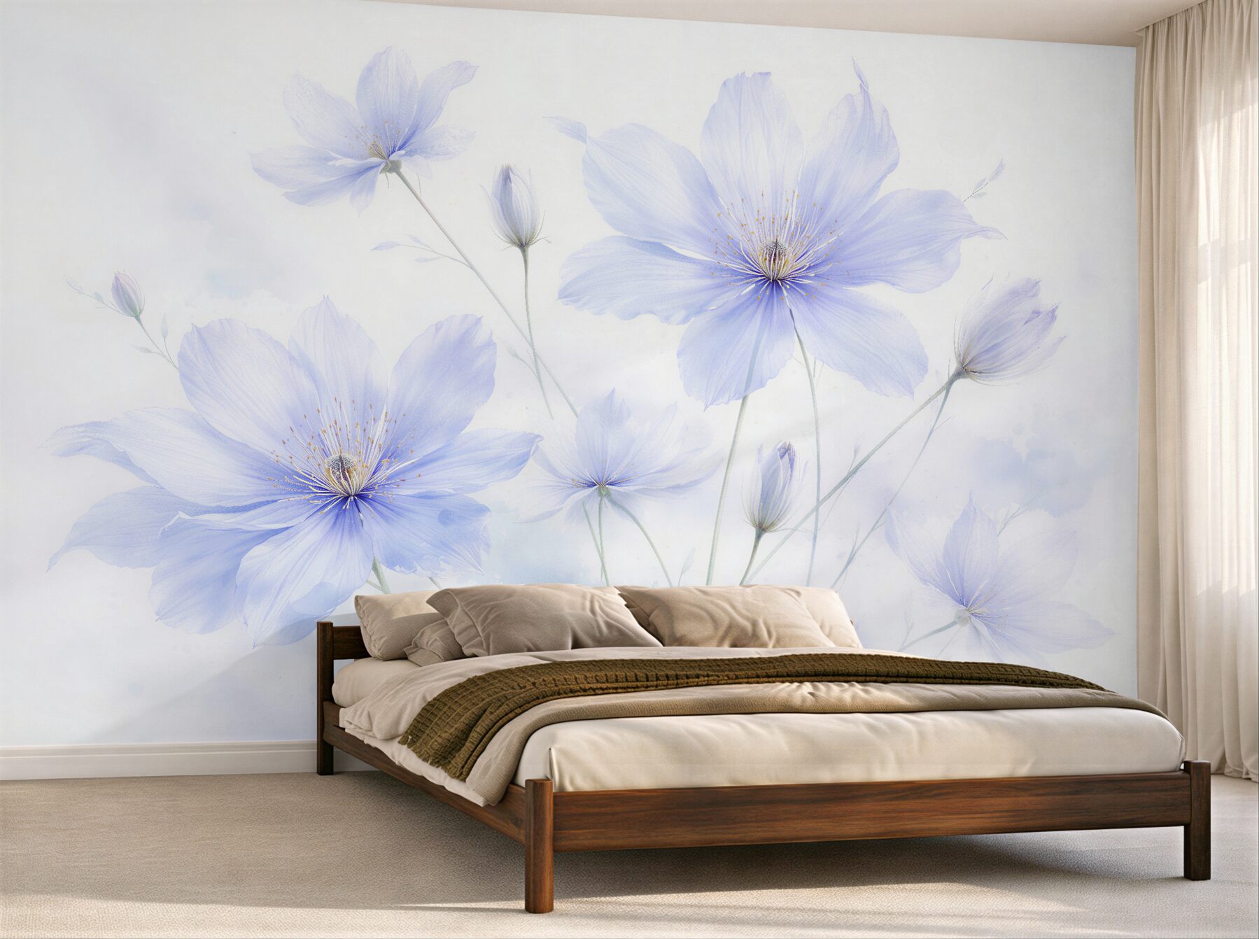 Fototapeten Blaue Blumen im nebligen Licht